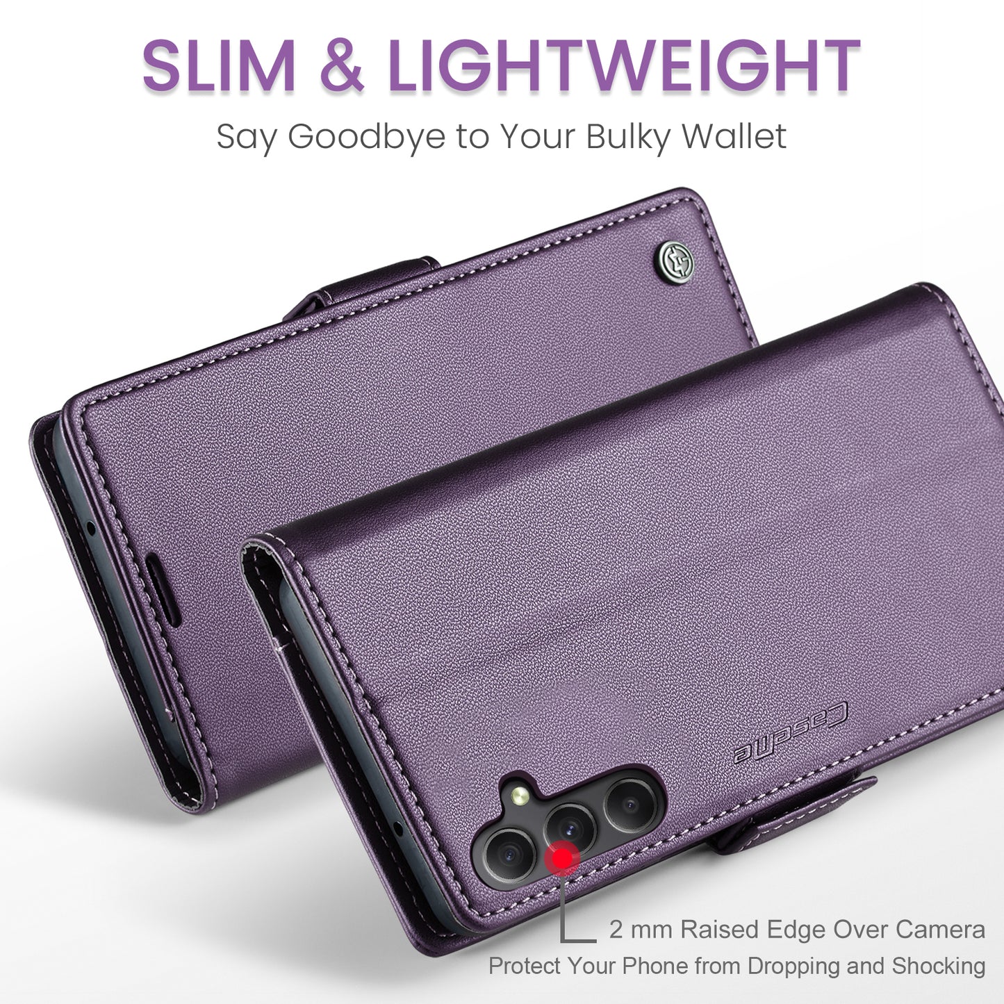 Caseme 023 Series For Samsung Galaxy A24 4G RFID Blocking Phone Case PU Leather Wallet Stand Cover - Purple