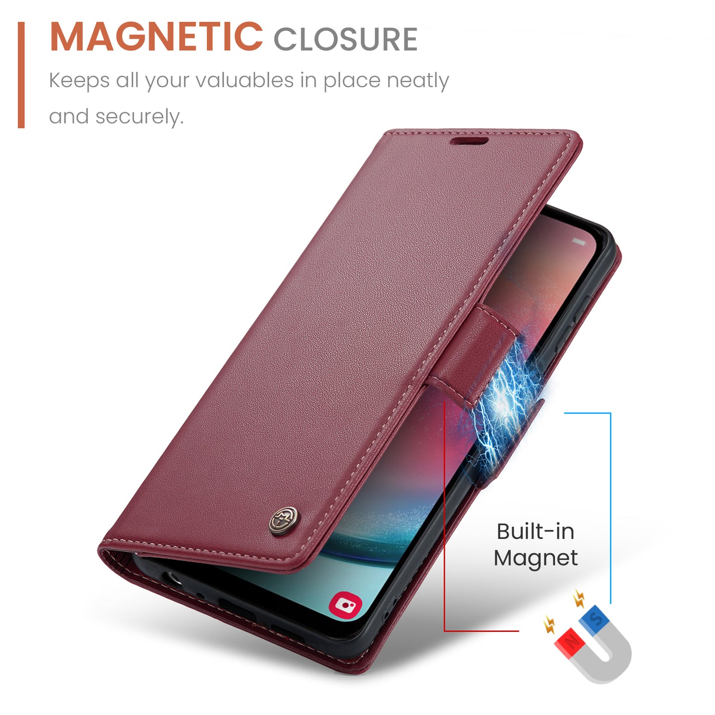 Caseme 023 Series For Samsung Galaxy A24 4G RFID Blocking Phone Case PU Leather Wallet Stand Cover - Red