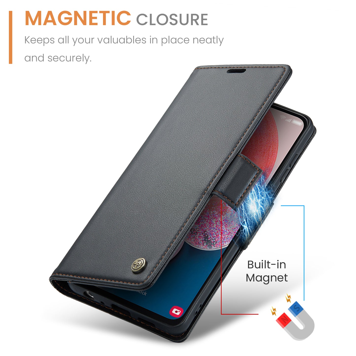 Caseme 023 Series For Samsung Galaxy A13 4G / 5G / A04s 4G / A04 4G / M13 5G Wallet Case RFID Blocking Leather Stand Phone Cover - Black