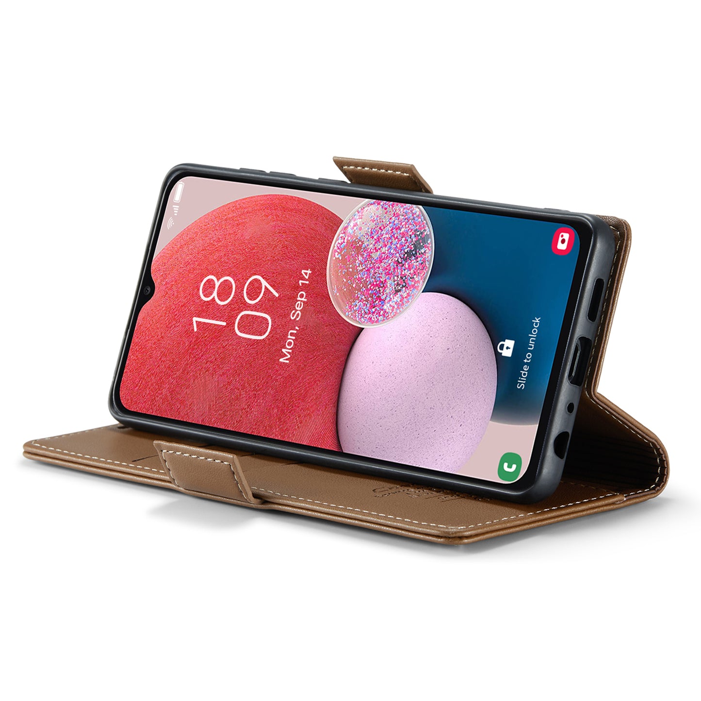 Caseme 023 Series For Samsung Galaxy A13 4G / 5G / A04s 4G / A04 4G / M13 5G Wallet Case RFID Blocking Leather Stand Phone Cover - Brown