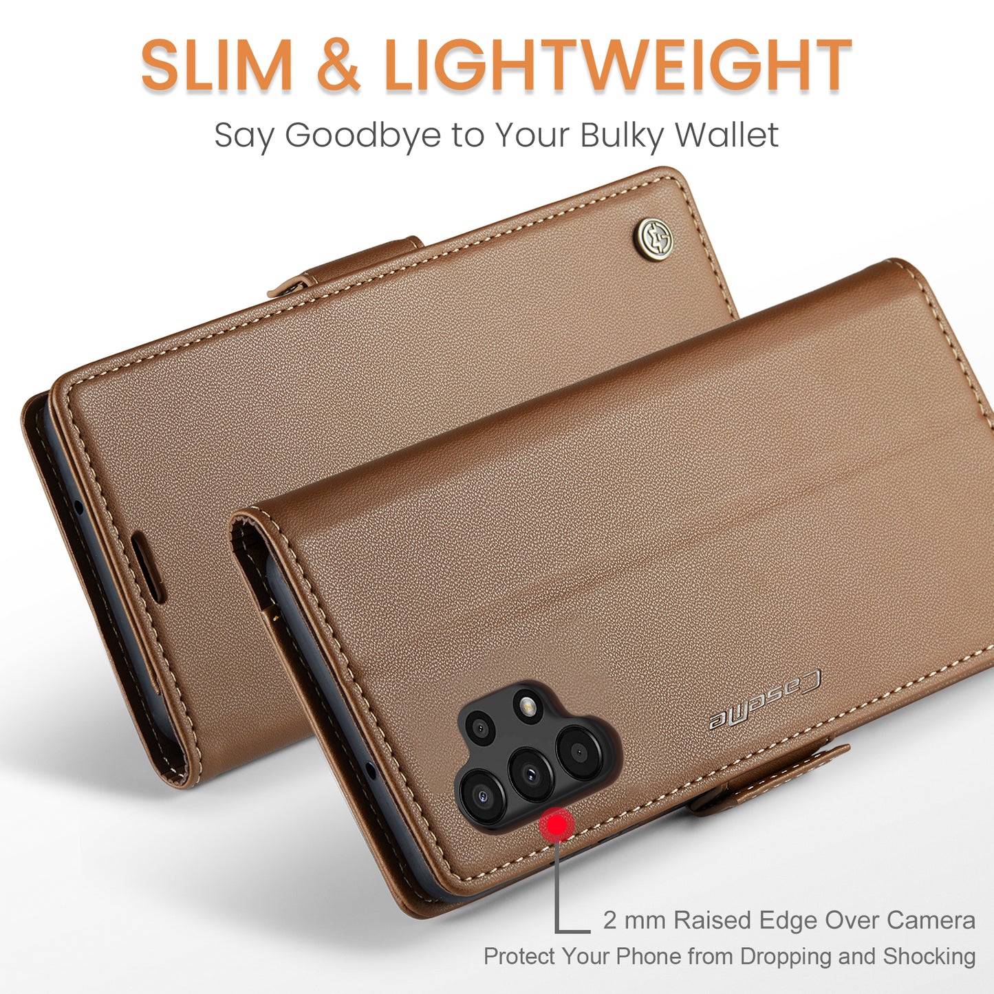 Caseme 023 Series For Samsung Galaxy A13 4G / 5G / A04s 4G / A04 4G / M13 5G Wallet Case RFID Blocking Leather Stand Phone Cover - Brown