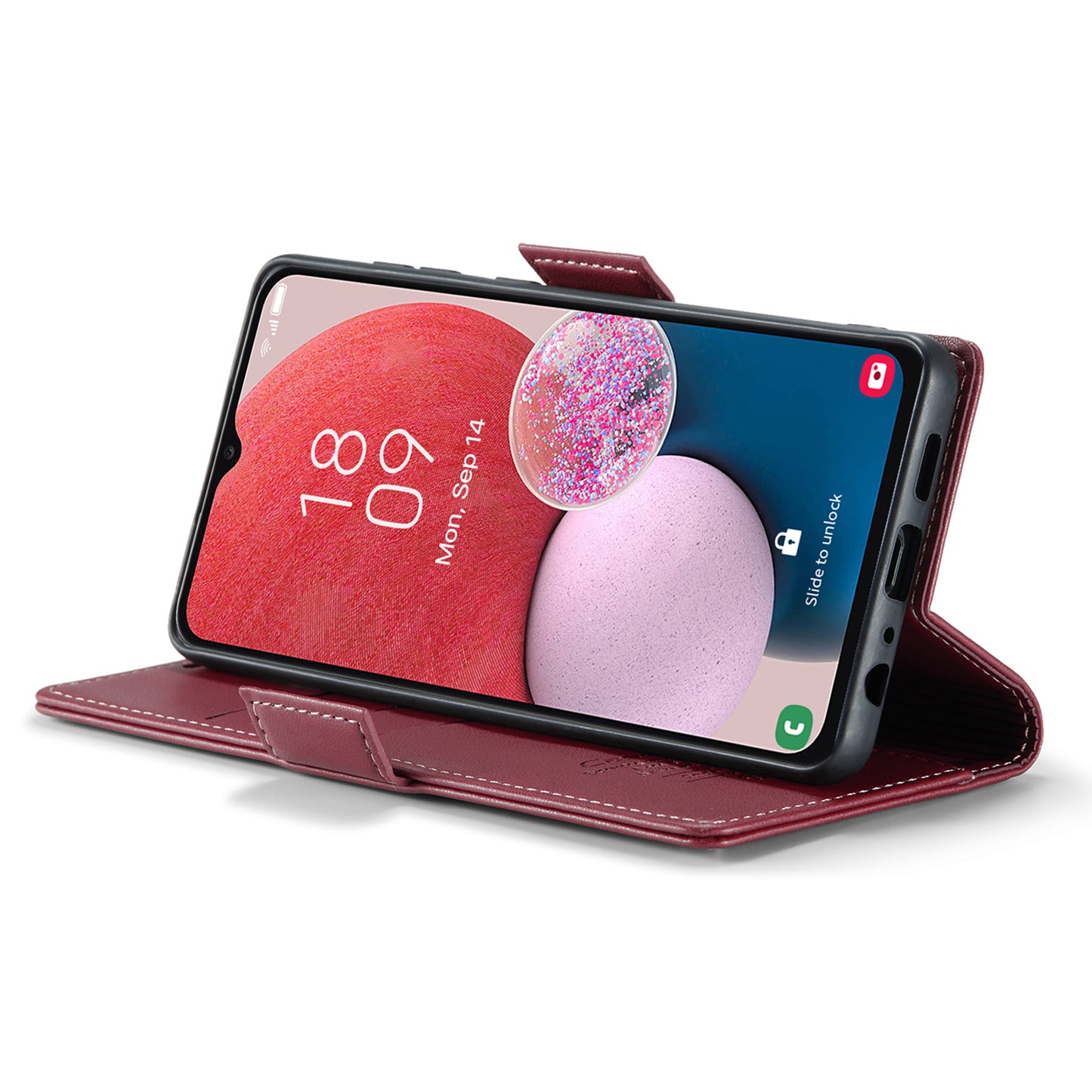 Caseme 023 Series For Samsung Galaxy A13 4G / 5G / A04s 4G / A04 4G / M13 5G Wallet Case RFID Blocking Leather Stand Phone Cover - Red
