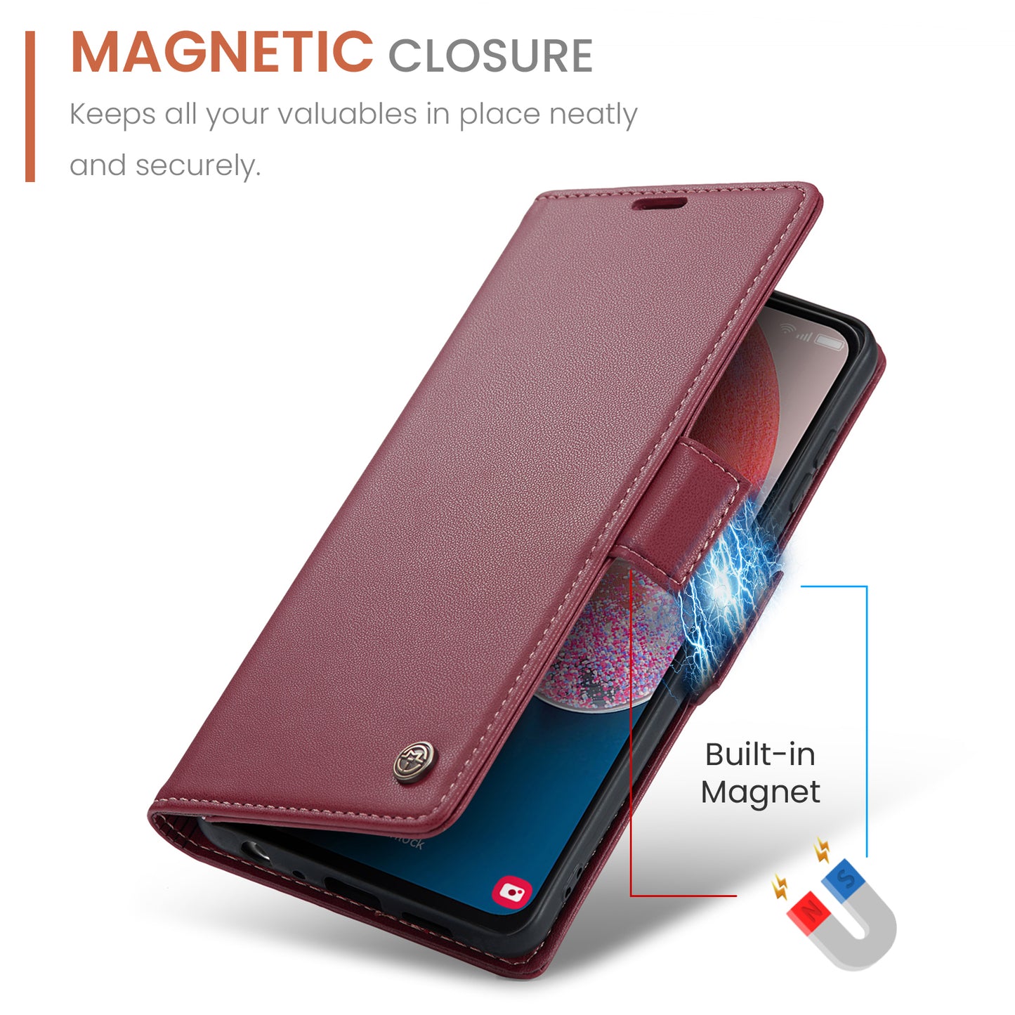 Caseme 023 Series For Samsung Galaxy A13 4G / 5G / A04s 4G / A04 4G / M13 5G Wallet Case RFID Blocking Leather Stand Phone Cover - Red