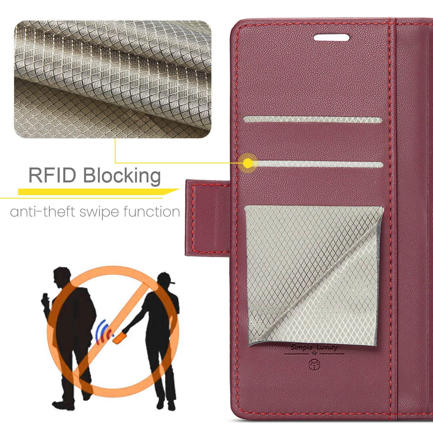Caseme 023 Series For Samsung Galaxy A13 4G / 5G / A04s 4G / A04 4G / M13 5G Wallet Case RFID Blocking Leather Stand Phone Cover - Red