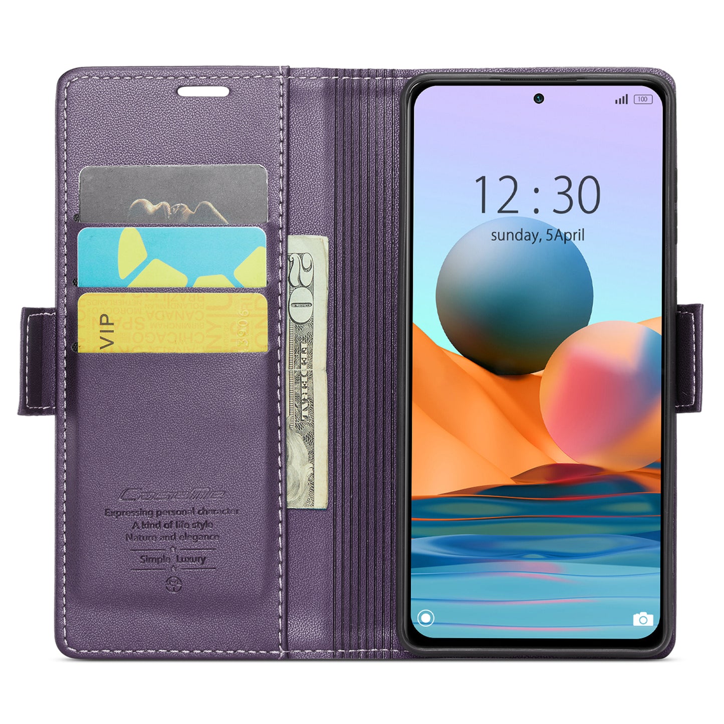 Caseme 023 Series Phone Case for Xiaomi Redmi Note 10 Pro 4G (India) / (Global) / Note 10 Pro Max 4G RFID Blocking Wallet Stand Leather Cover - Purple