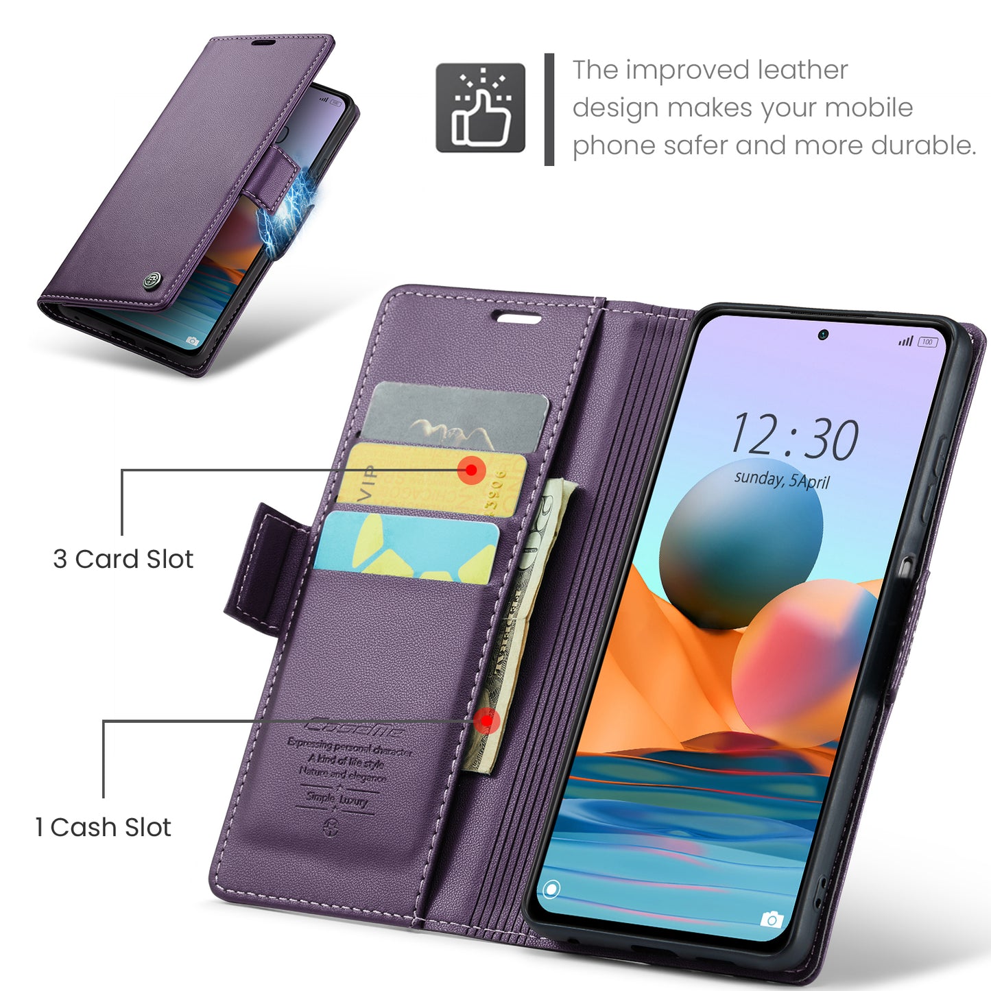 Caseme 023 Series Phone Case for Xiaomi Redmi Note 10 Pro 4G (India) / (Global) / Note 10 Pro Max 4G RFID Blocking Wallet Stand Leather Cover - Purple