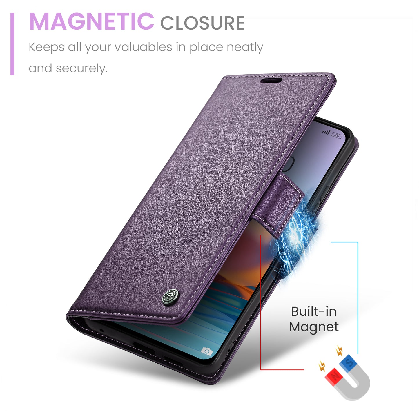 Caseme 023 Series Phone Case for Xiaomi Redmi Note 10 Pro 4G (India) / (Global) / Note 10 Pro Max 4G RFID Blocking Wallet Stand Leather Cover - Purple