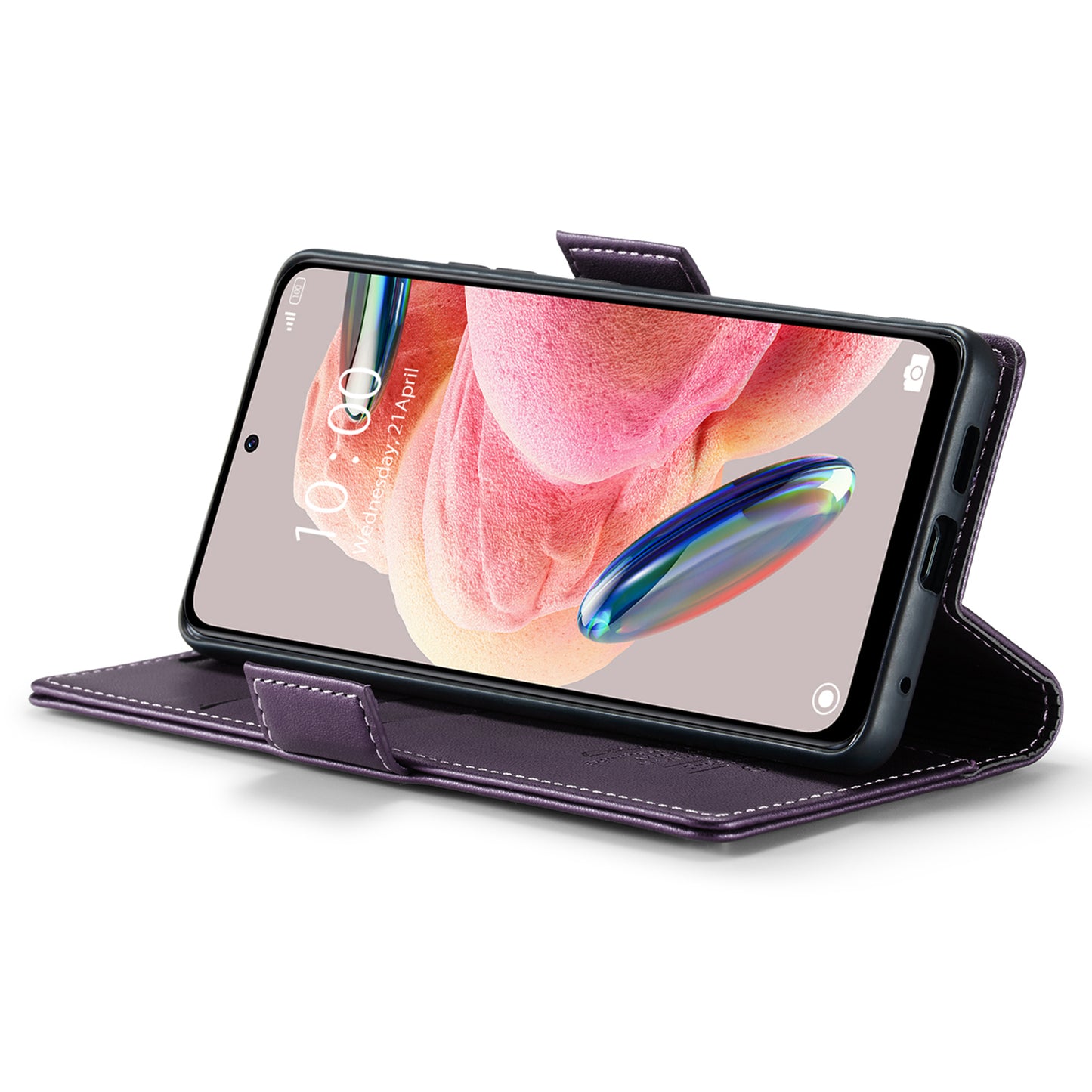 Caseme Leather Case for Xiaomi Redmi Note 12 4G RFID Blocking Phone Cover with Stand Wallet - Purple