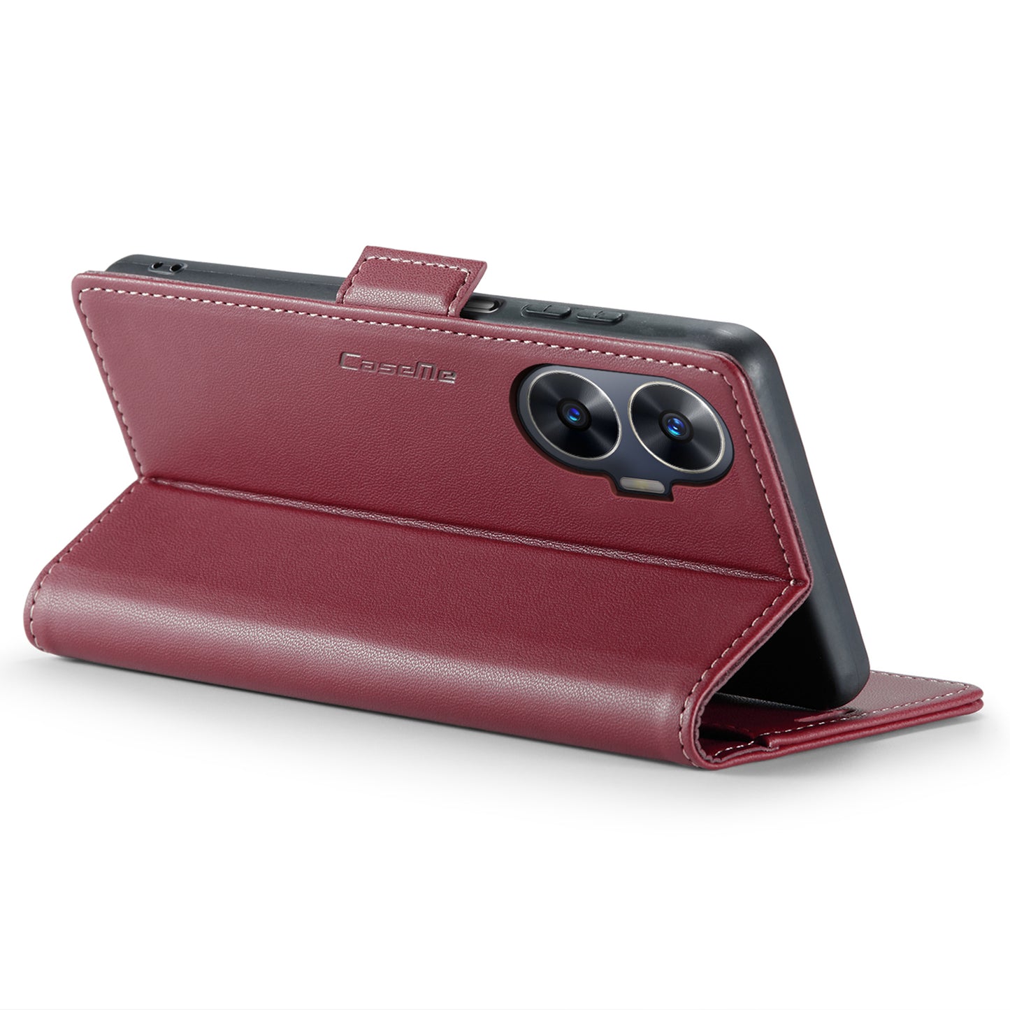 Caseme RFID Blocking Leather Case for Realme C55 , Wallet Stand Anti-drop Phone Cover - Red