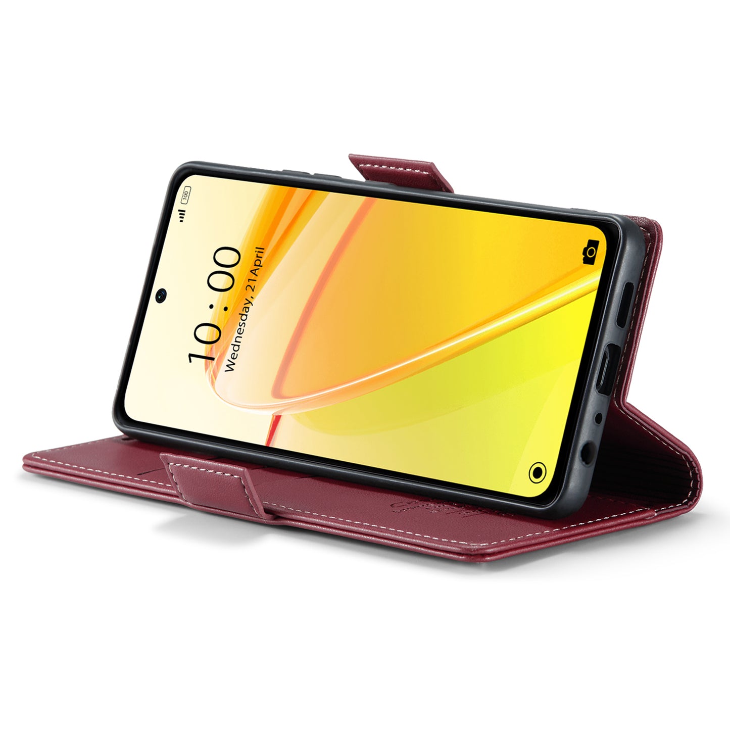 Caseme RFID Blocking Leather Case for Realme C55 , Wallet Stand Anti-drop Phone Cover - Red
