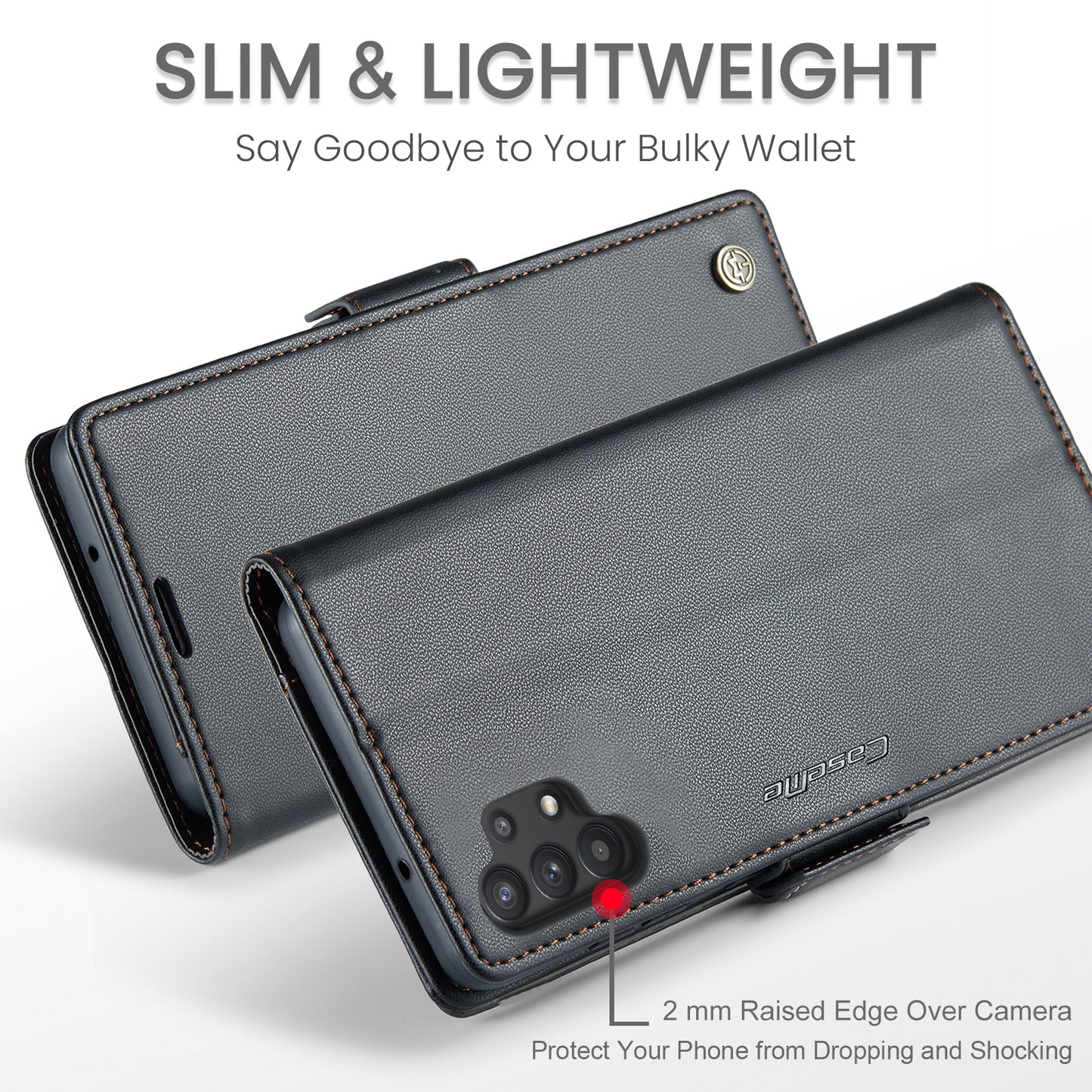 Caseme 023 Series For Samsung Galaxy A32 5G / M32 5G RFID Blocking Phone Wallet Case PU Leather Stand Phone Cover - Black