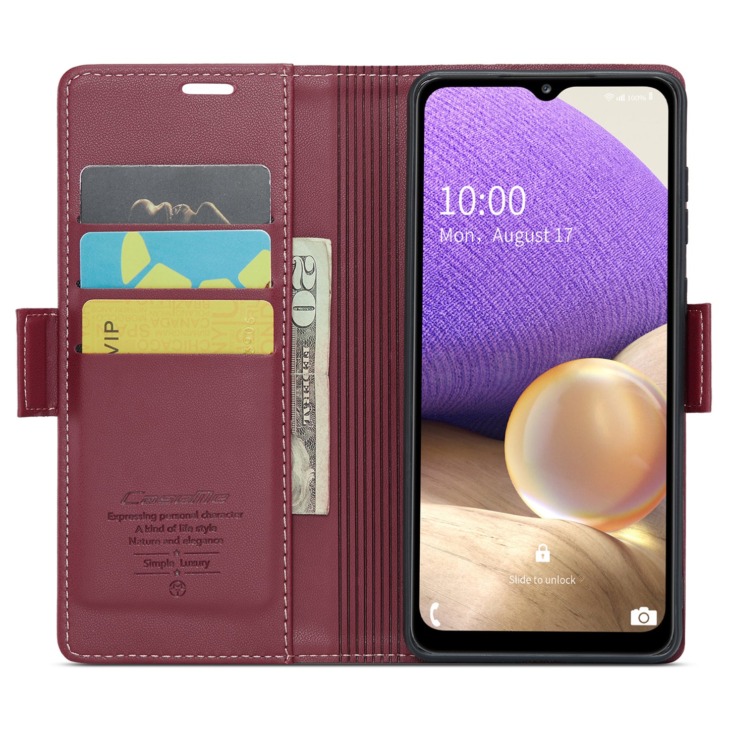 Caseme 023 Series For Samsung Galaxy A32 5G / M32 5G RFID Blocking Phone Wallet Case PU Leather Stand Phone Cover - Red