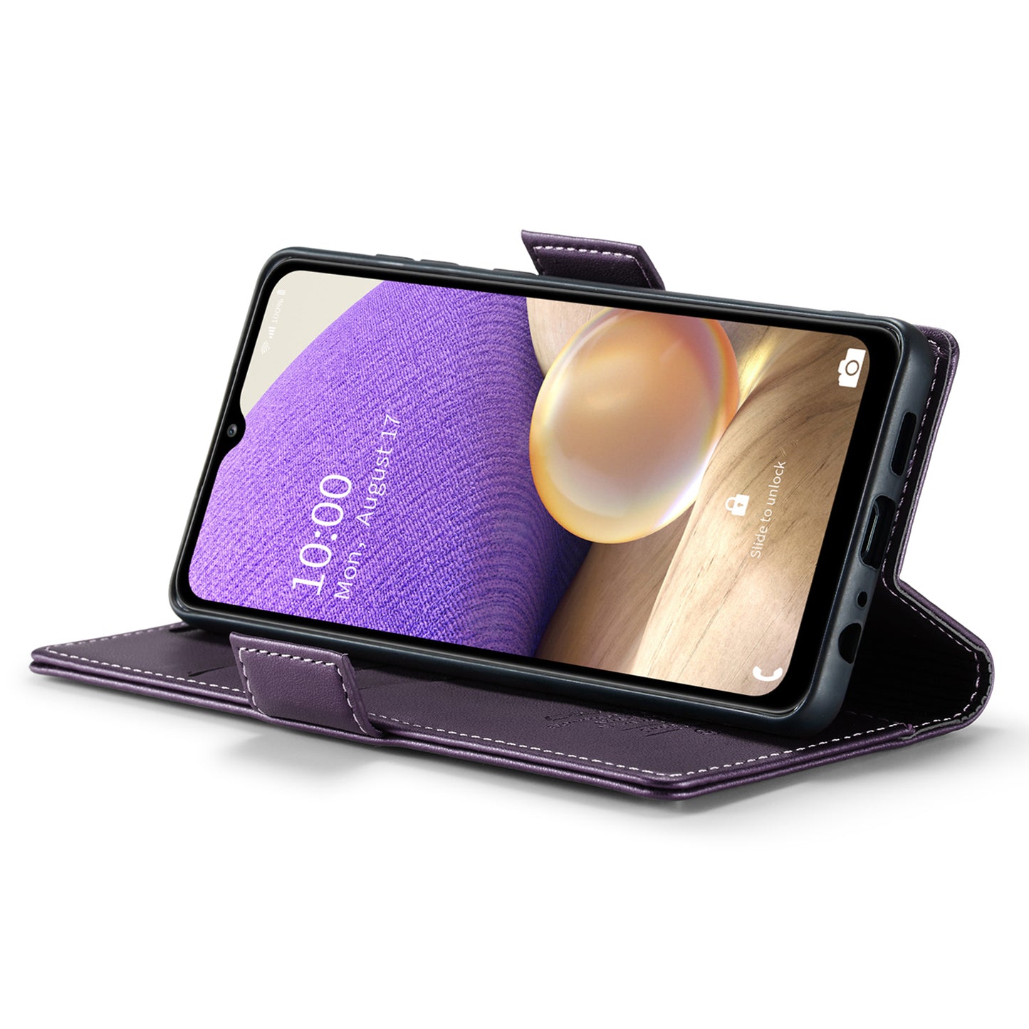 Caseme 023 Series For Samsung Galaxy A32 5G / M32 5G RFID Blocking Phone Wallet Case PU Leather Stand Phone Cover - Purple