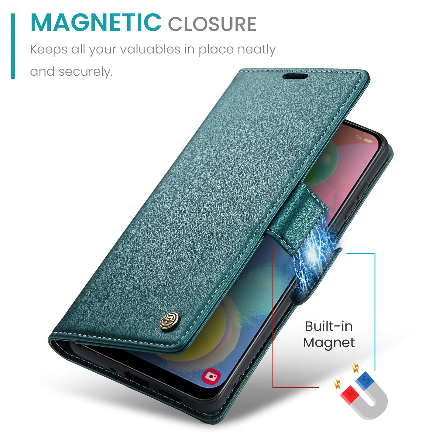 Caseme 023 Series For Samsung Galaxy A70 / A70s Wallet Stand Phone Leather Case RFID Blocking Phone Cover - Green