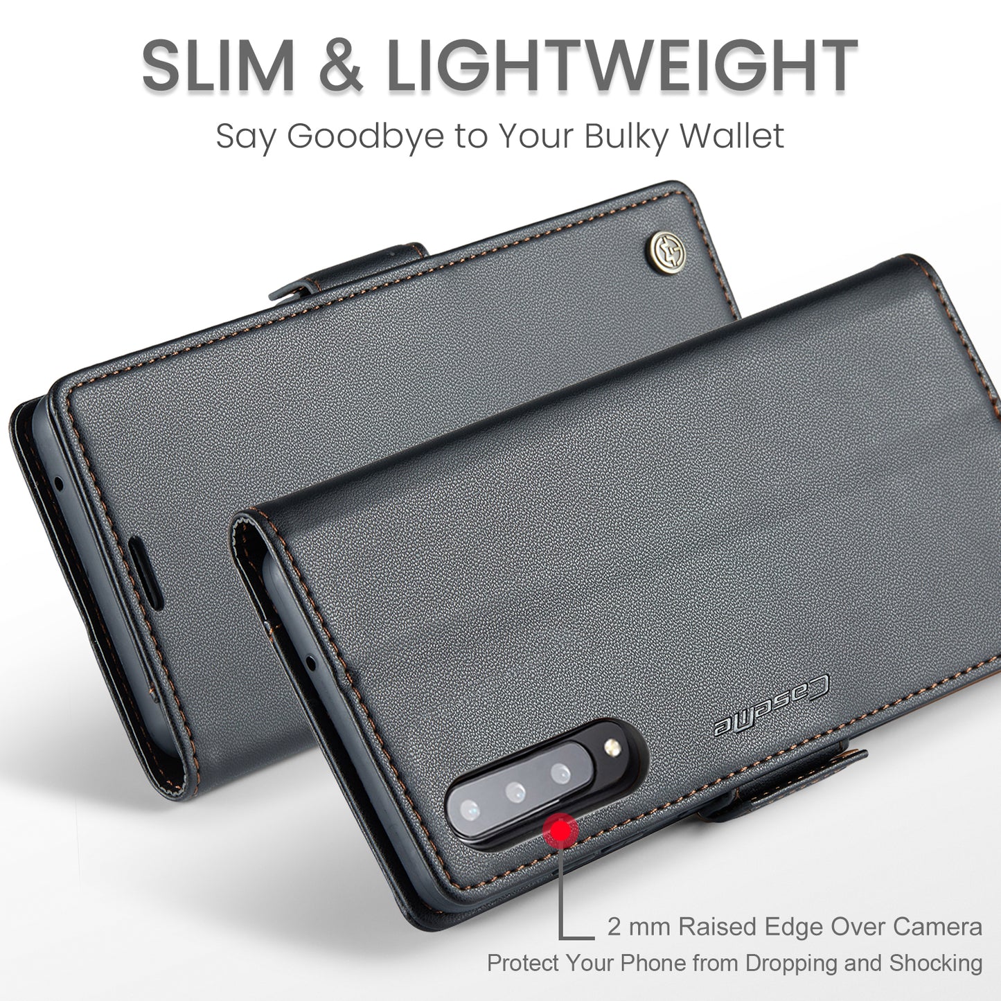Caseme 023 Series For Samsung Galaxy A70 / A70s Wallet Stand Phone Leather Case RFID Blocking Phone Cover - Black