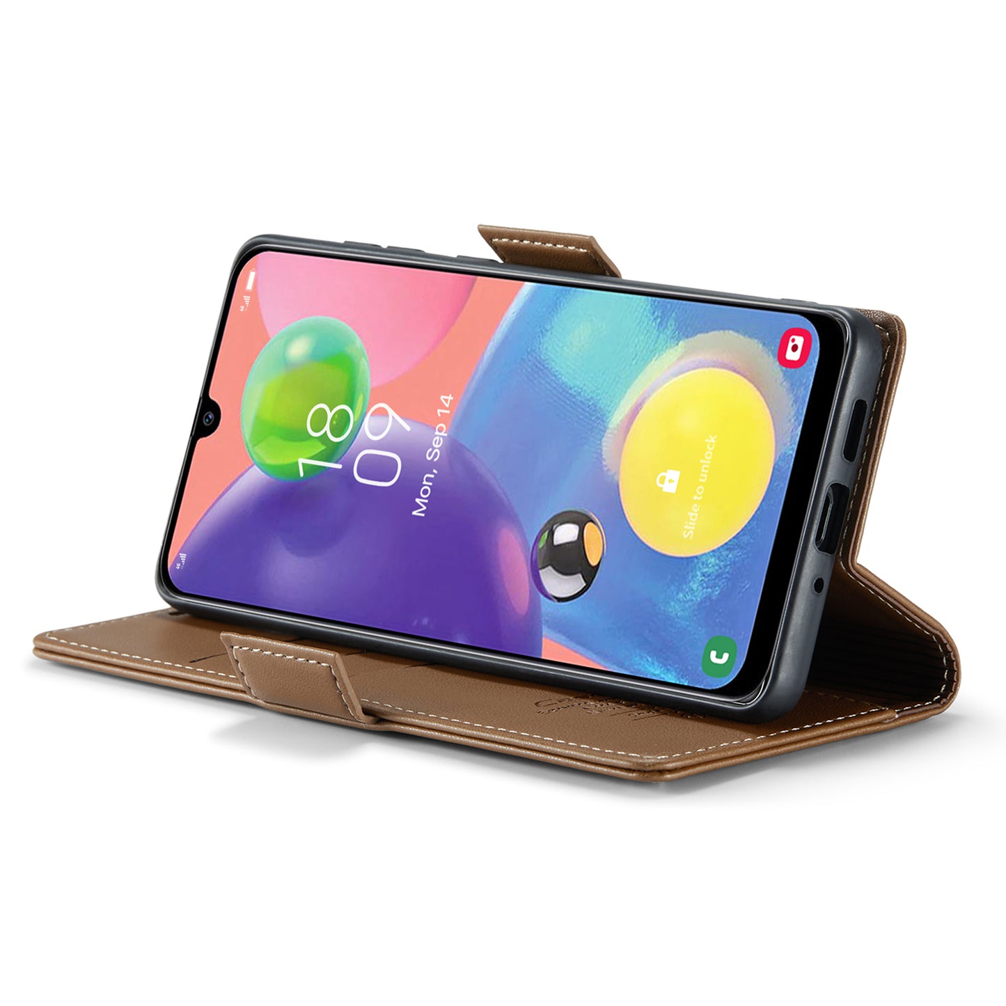 Caseme 023 Series For Samsung Galaxy A70 / A70s Wallet Stand Phone Leather Case RFID Blocking Phone Cover - Brown