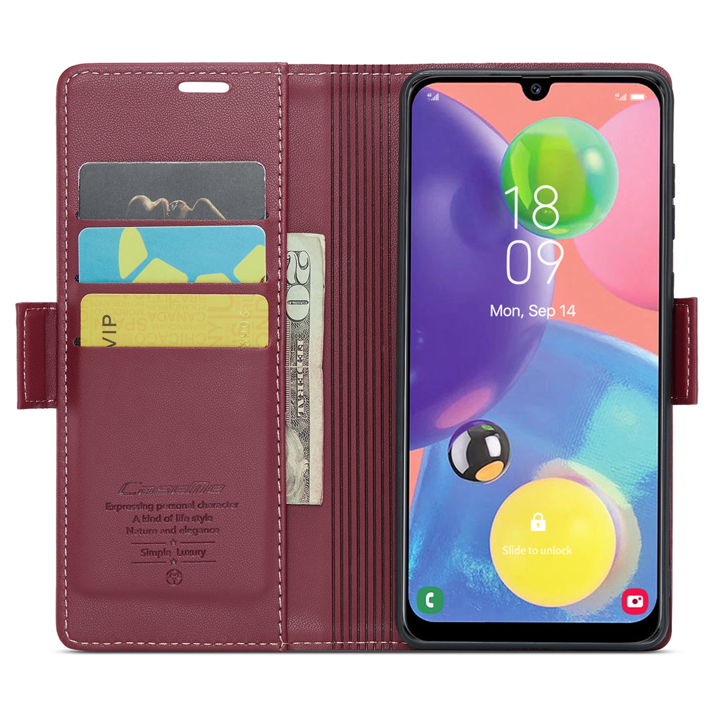 Caseme 023 Series For Samsung Galaxy A70 / A70s Wallet Stand Phone Leather Case RFID Blocking Phone Cover - Red