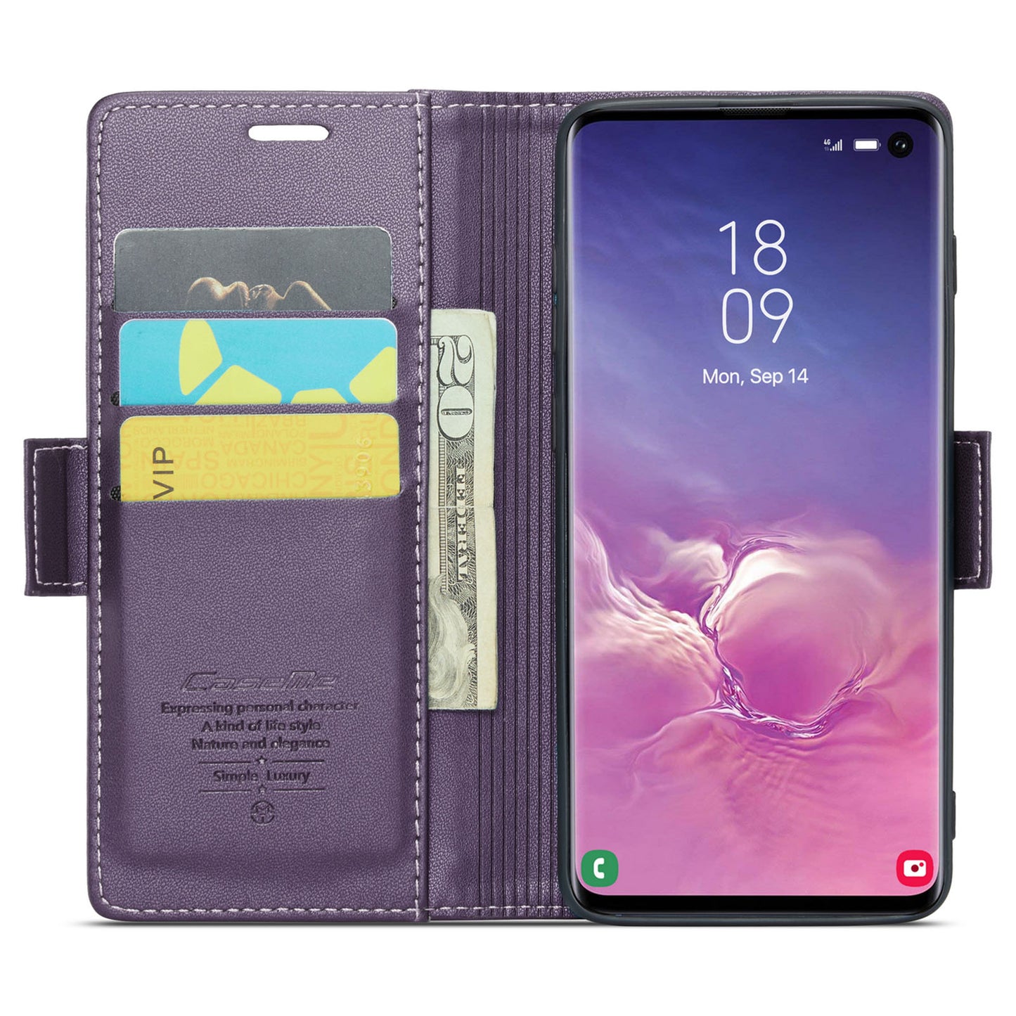 Caseme 023 Series For Samsung Galaxy S10 PU Leather RFID Blocking Case Wallet Stand Phone Cover - Purple