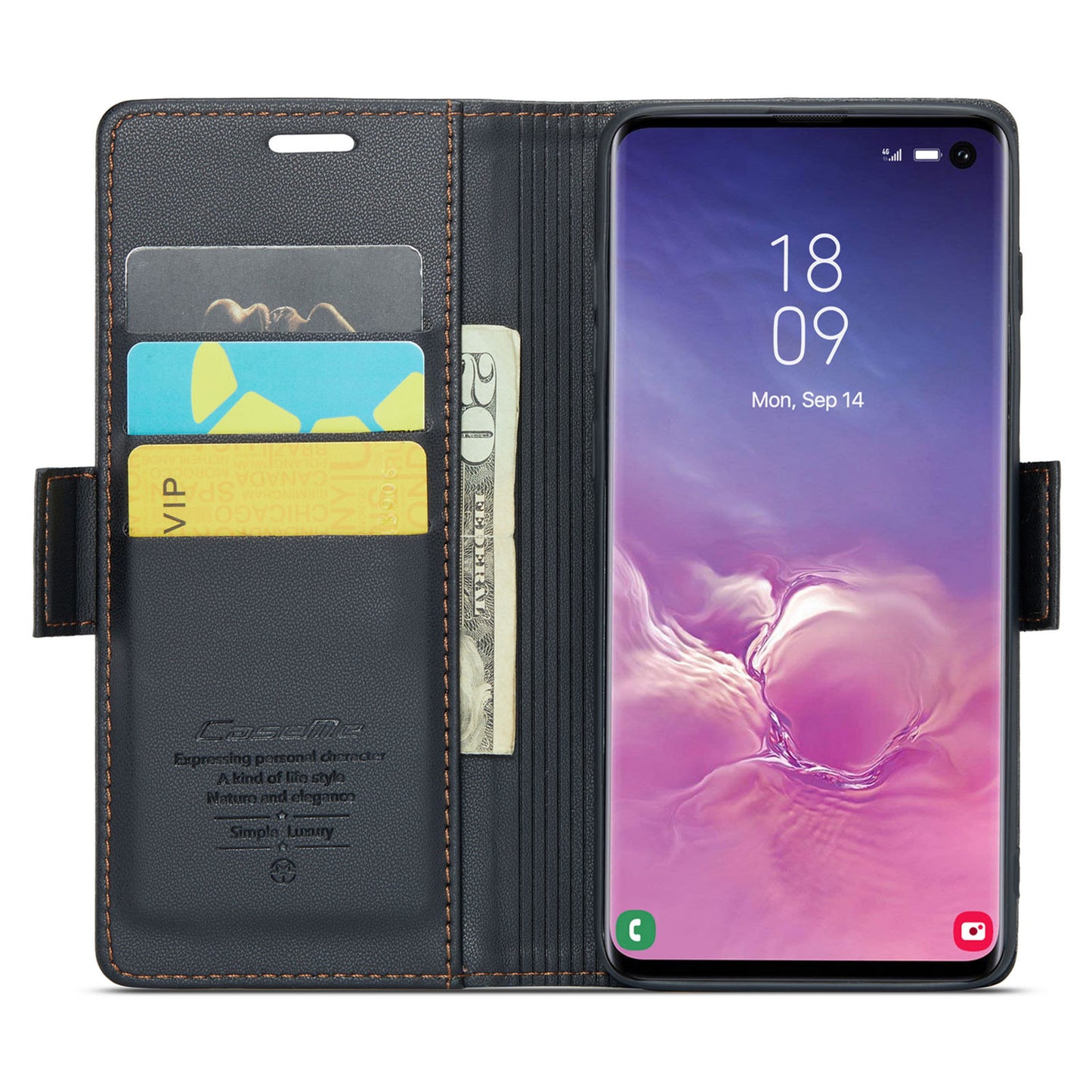 Caseme 023 Series For Samsung Galaxy S10 PU Leather RFID Blocking Case Wallet Stand Phone Cover - Black
