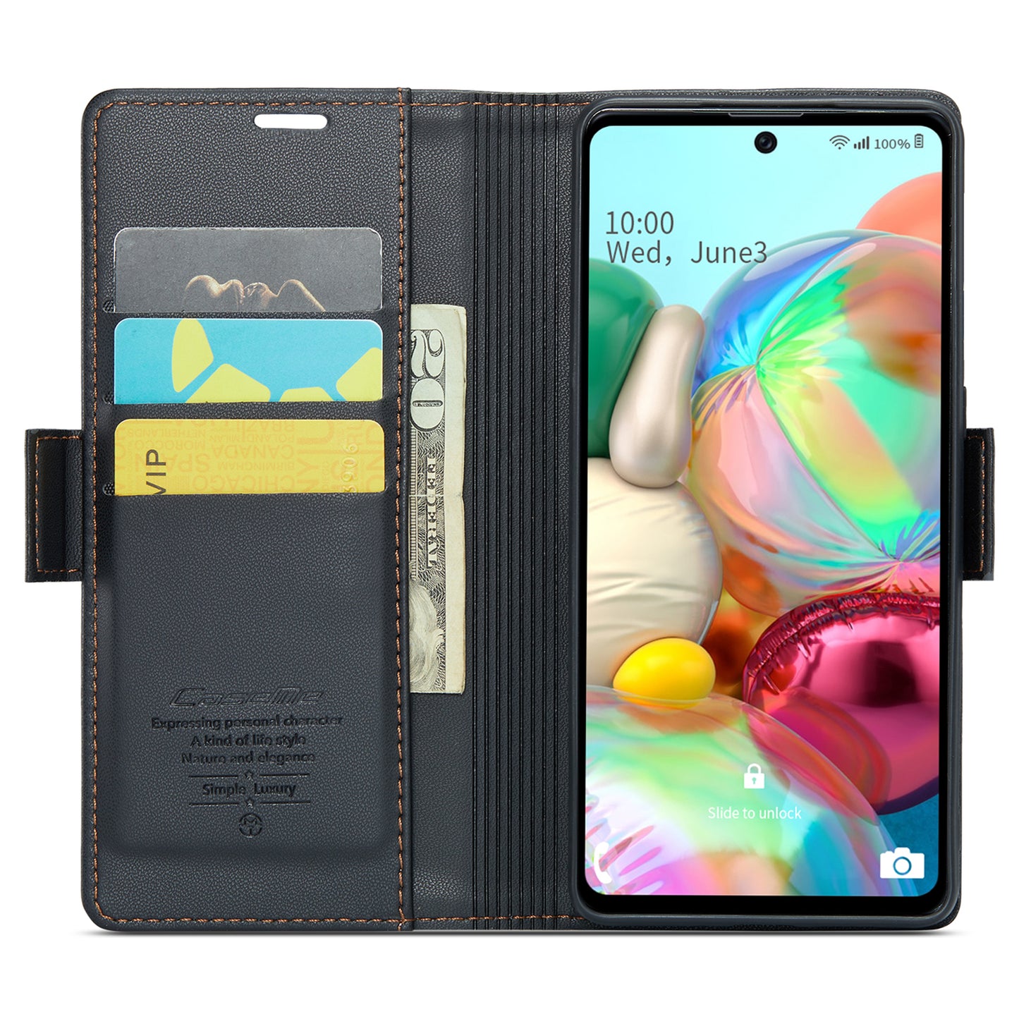 Caseme 023 Series For Samsung Galaxy A71 4G SM-A715 PU Leather Stand Phone Case RFID Blocking Wallet Cover - Black