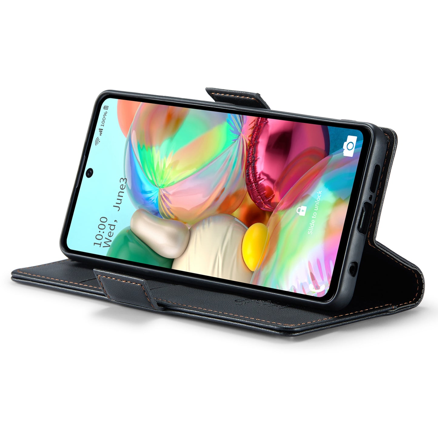 Caseme 023 Series For Samsung Galaxy A71 4G SM-A715 PU Leather Stand Phone Case RFID Blocking Wallet Cover - Black