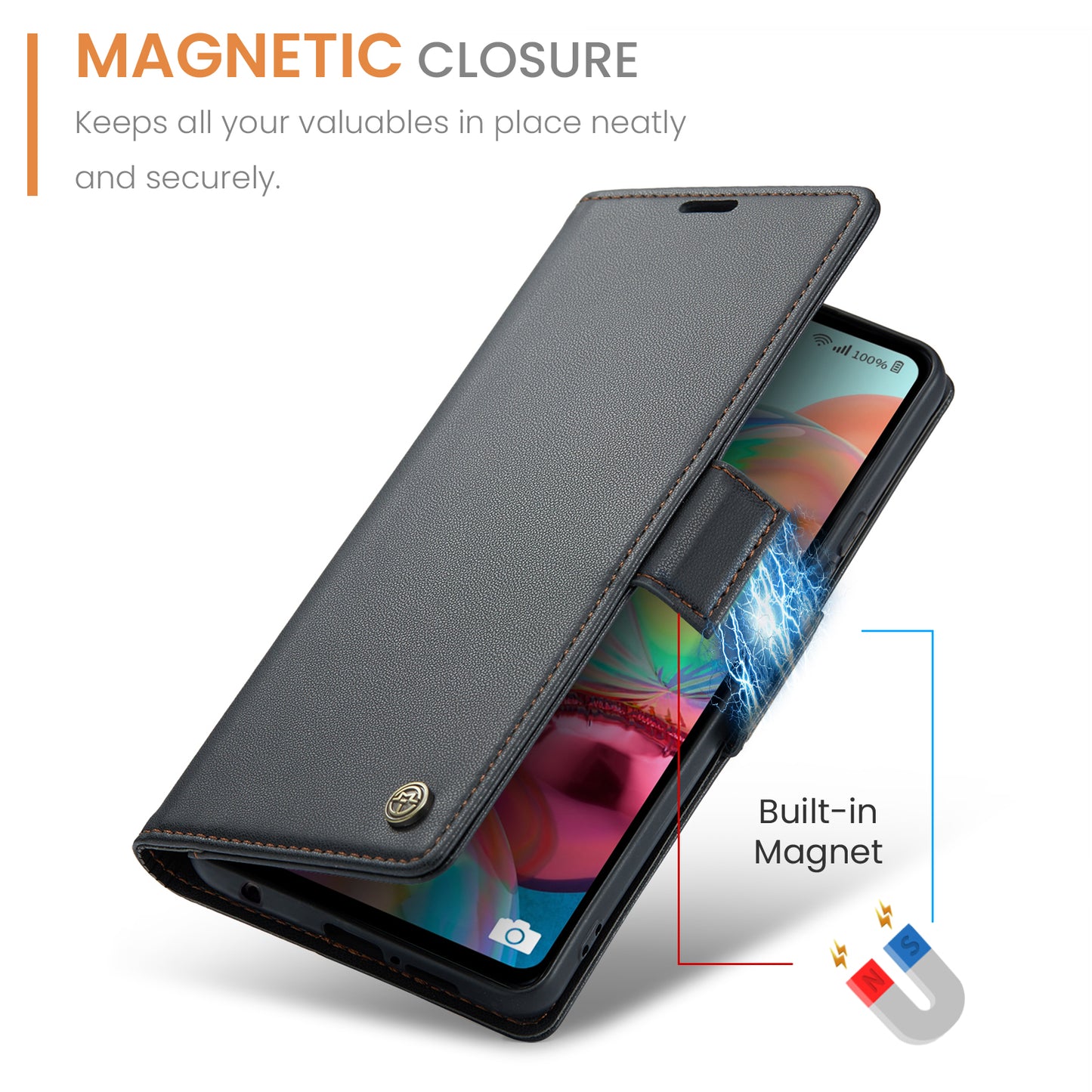Caseme 023 Series For Samsung Galaxy A71 4G SM-A715 PU Leather Stand Phone Case RFID Blocking Wallet Cover - Black