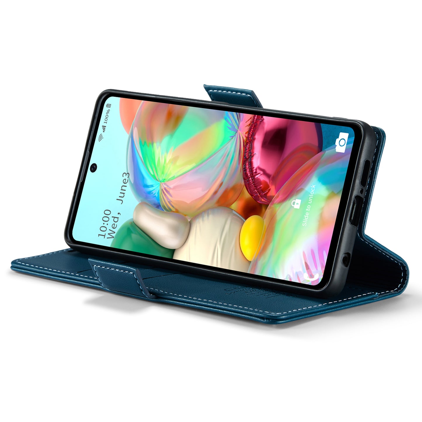 Caseme 023 Series For Samsung Galaxy A71 4G SM-A715 PU Leather Stand Phone Case RFID Blocking Wallet Cover - Blue