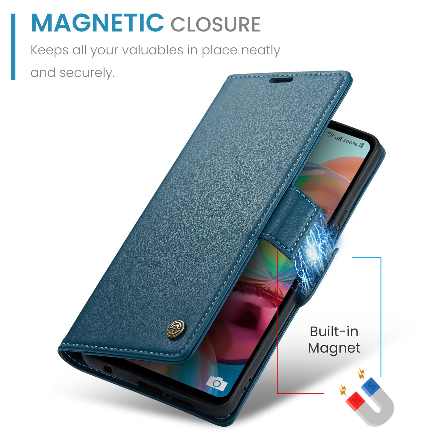 Caseme 023 Series For Samsung Galaxy A71 4G SM-A715 PU Leather Stand Phone Case RFID Blocking Wallet Cover - Blue