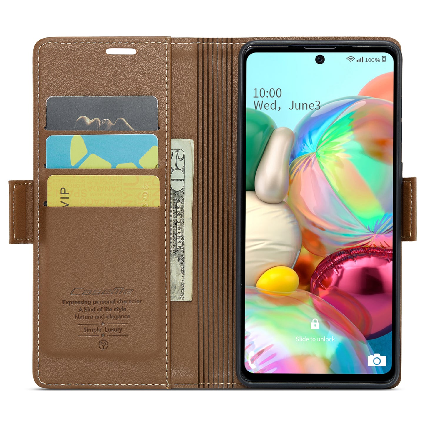 Caseme 023 Series For Samsung Galaxy A71 4G SM-A715 PU Leather Stand Phone Case RFID Blocking Wallet Cover - Brown
