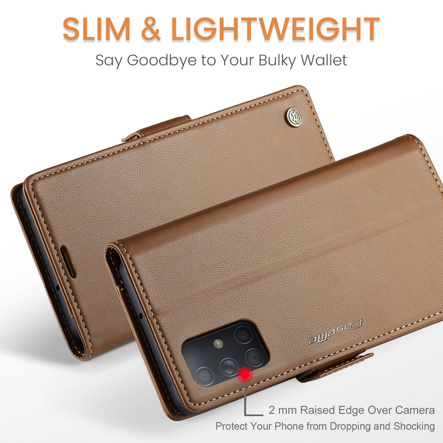 Caseme 023 Series For Samsung Galaxy A71 4G SM-A715 PU Leather Stand Phone Case RFID Blocking Wallet Cover - Brown