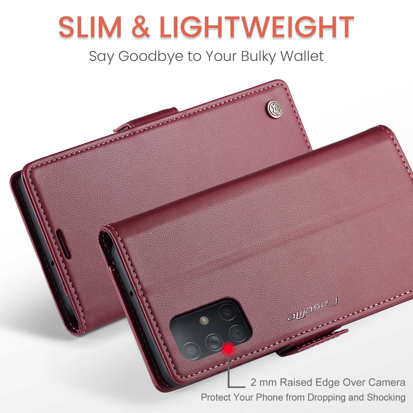 Caseme 023 Series For Samsung Galaxy A71 4G SM-A715 PU Leather Stand Phone Case RFID Blocking Wallet Cover - Red