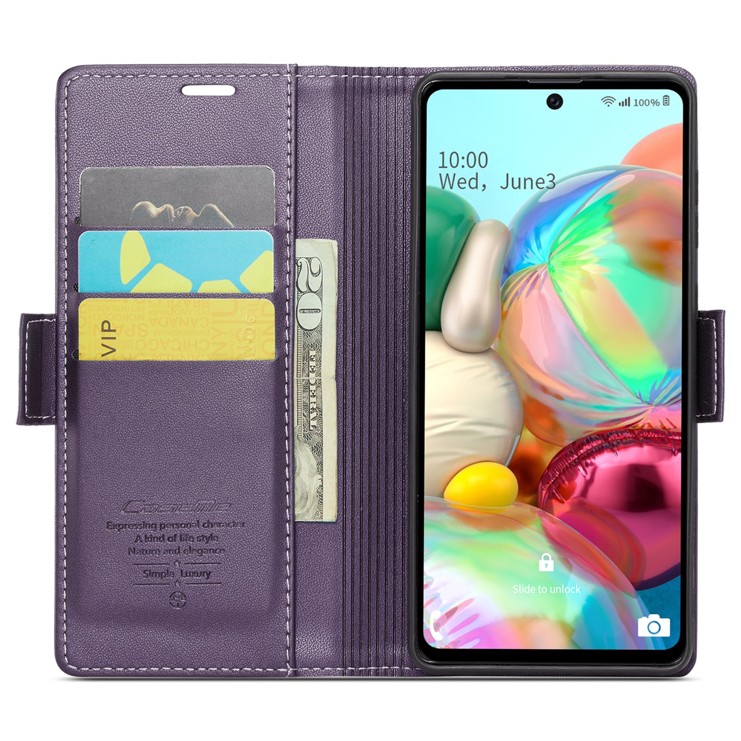 Caseme 023 Series For Samsung Galaxy A71 4G SM-A715 PU Leather Stand Phone Case RFID Blocking Wallet Cover - Purple