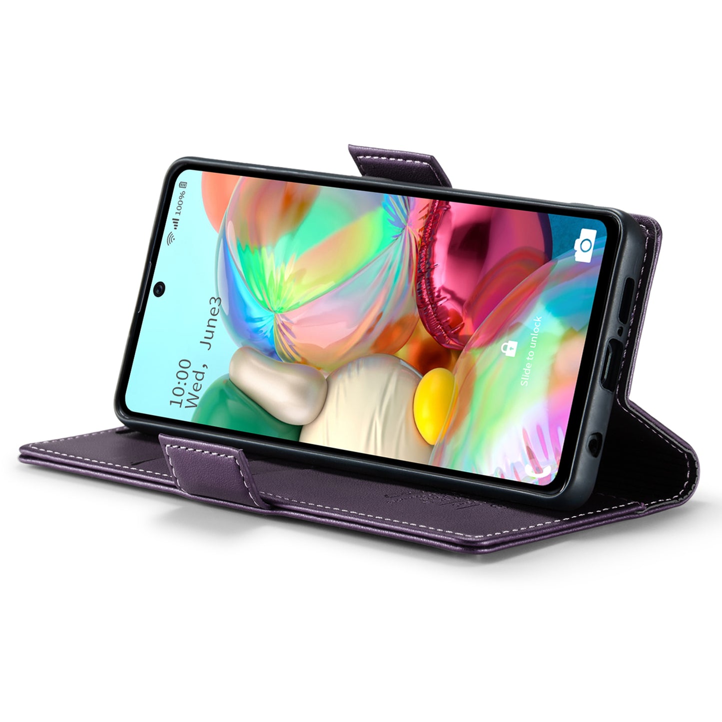 Caseme 023 Series For Samsung Galaxy A71 4G SM-A715 PU Leather Stand Phone Case RFID Blocking Wallet Cover - Purple