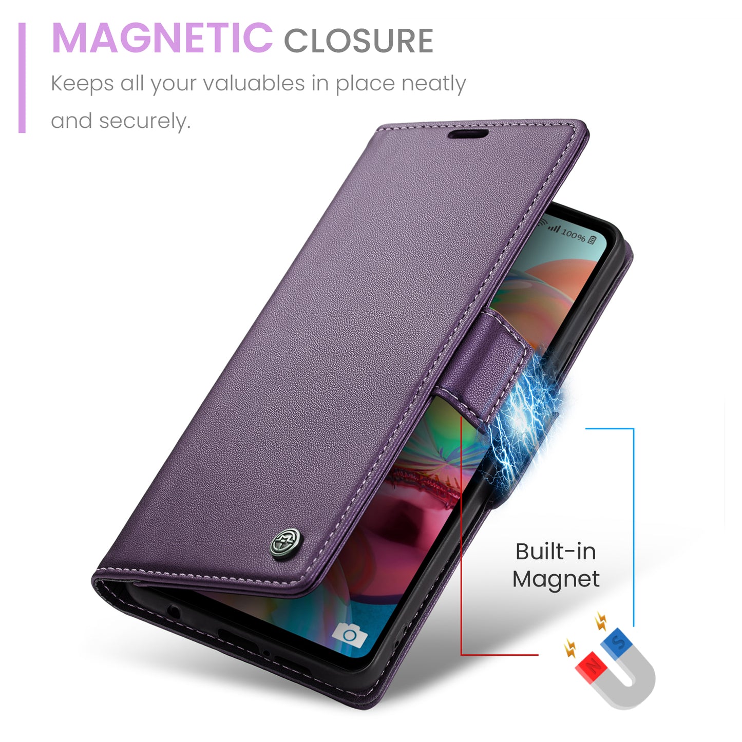 Caseme 023 Series For Samsung Galaxy A71 4G SM-A715 PU Leather Stand Phone Case RFID Blocking Wallet Cover - Purple