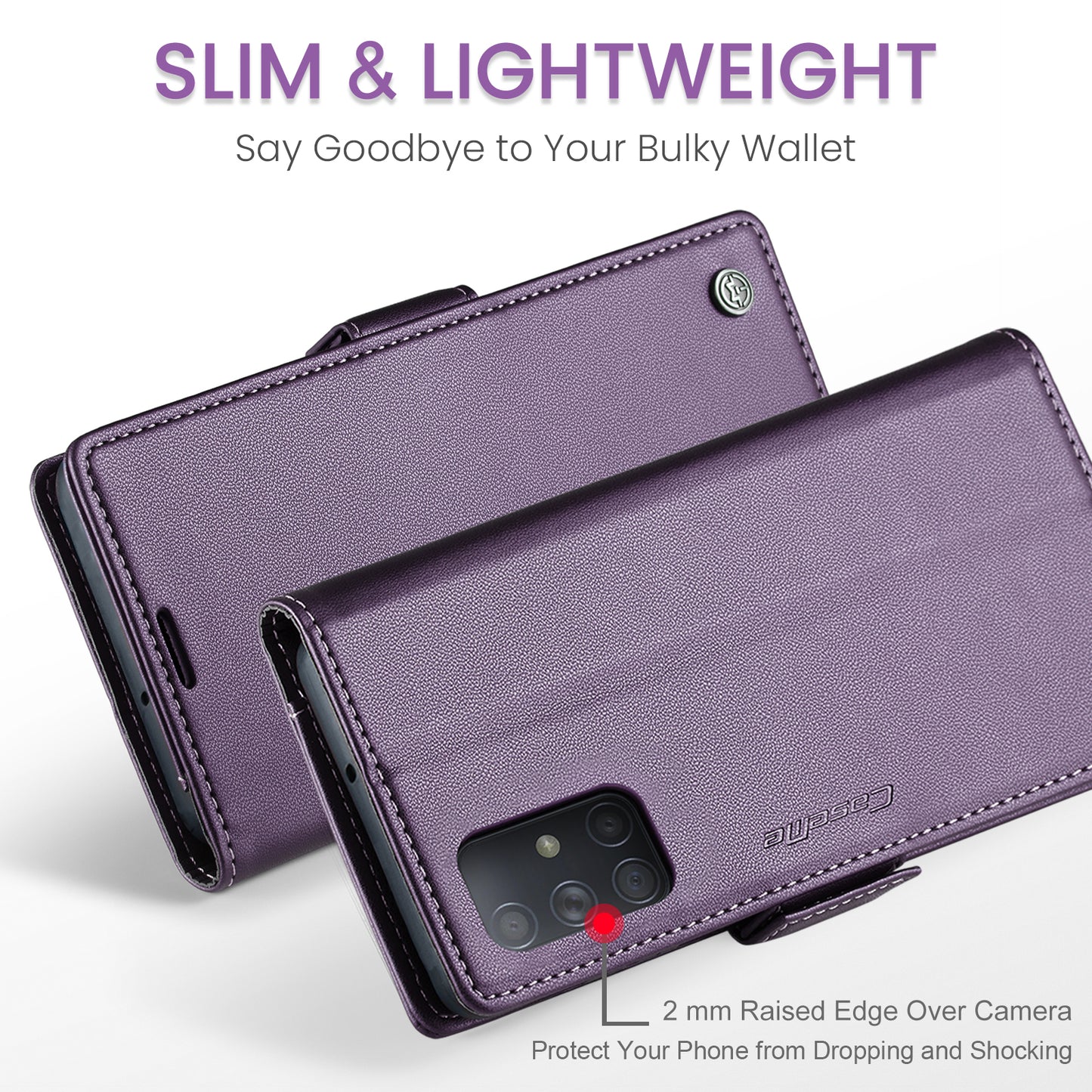 Caseme 023 Series For Samsung Galaxy A71 4G SM-A715 PU Leather Stand Phone Case RFID Blocking Wallet Cover - Purple