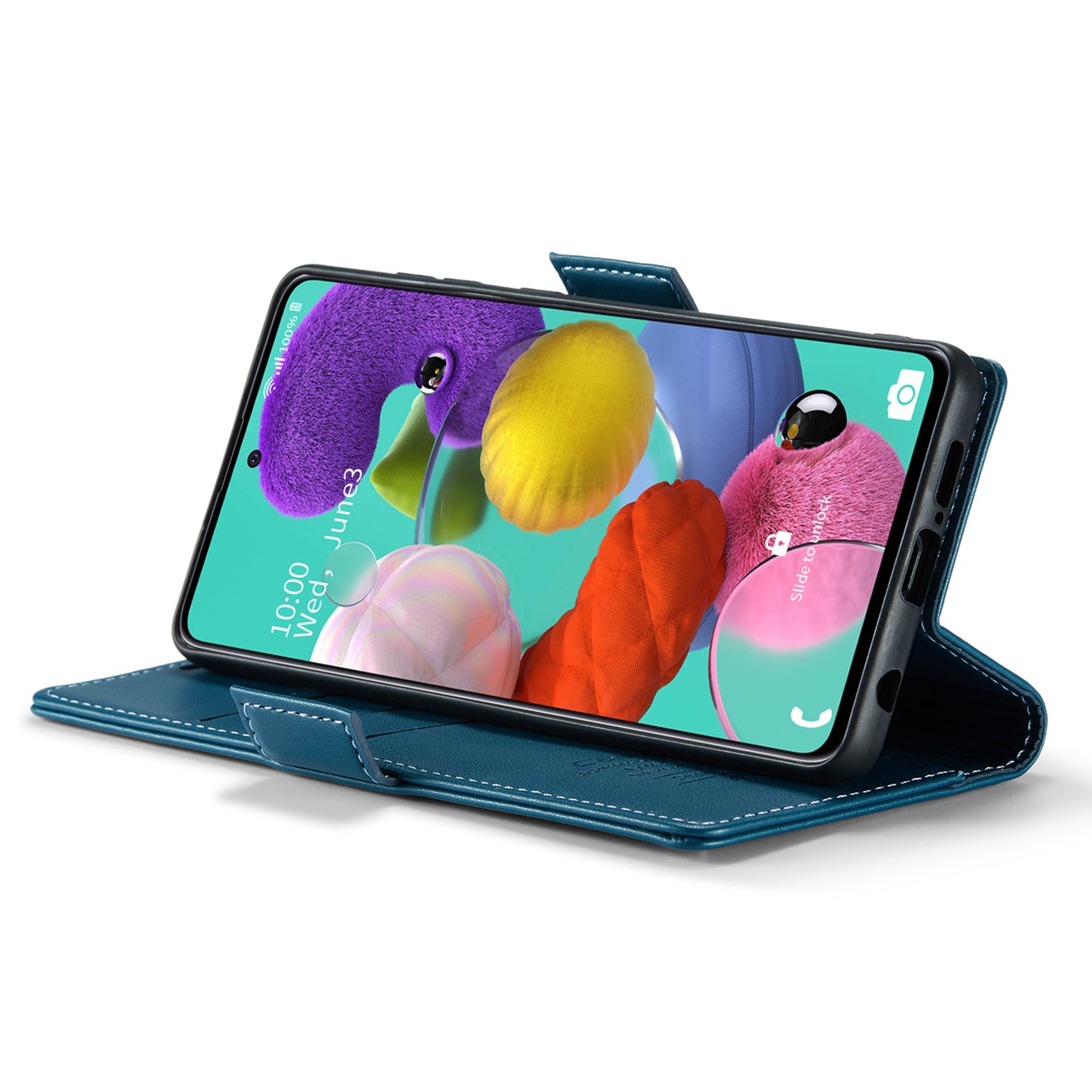Caseme 023 Series Leather Phone Case for Samsung Galaxy A51 4G SM-A515 / M40S , Stand RFID Blocking Wallet Flip Cover - Blue