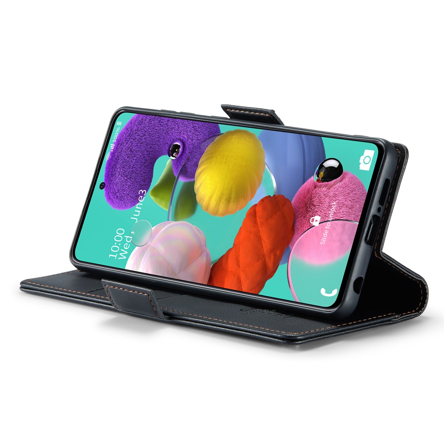 Caseme 023 Series Leather Phone Case for Samsung Galaxy A51 4G SM-A515 / M40S , Stand RFID Blocking Wallet Flip Cover - Black