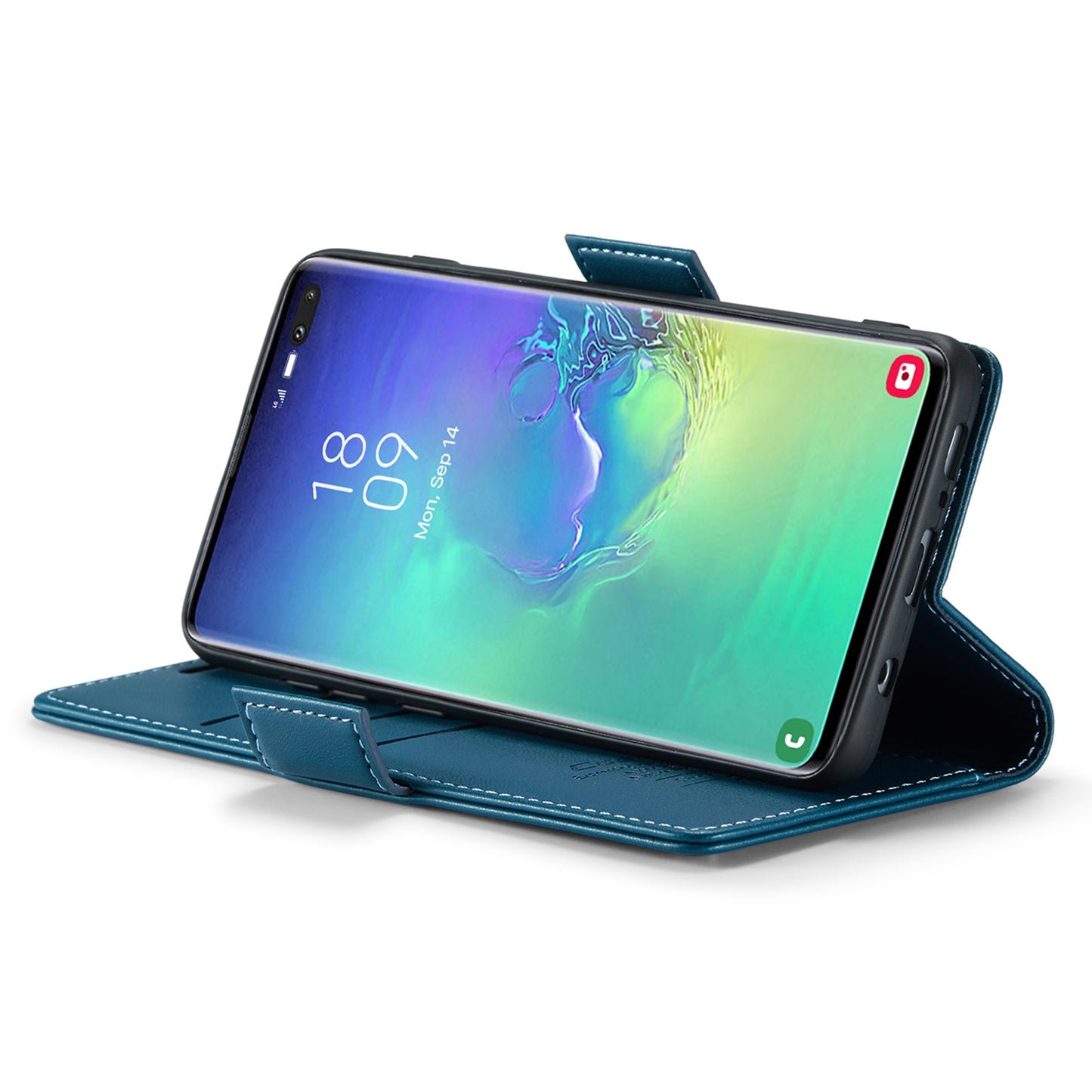 Caseme 023 Series For Samsung Galaxy S10 Plus RFID Blocking Leather Case Wallet Stand Phone Cover - Blue