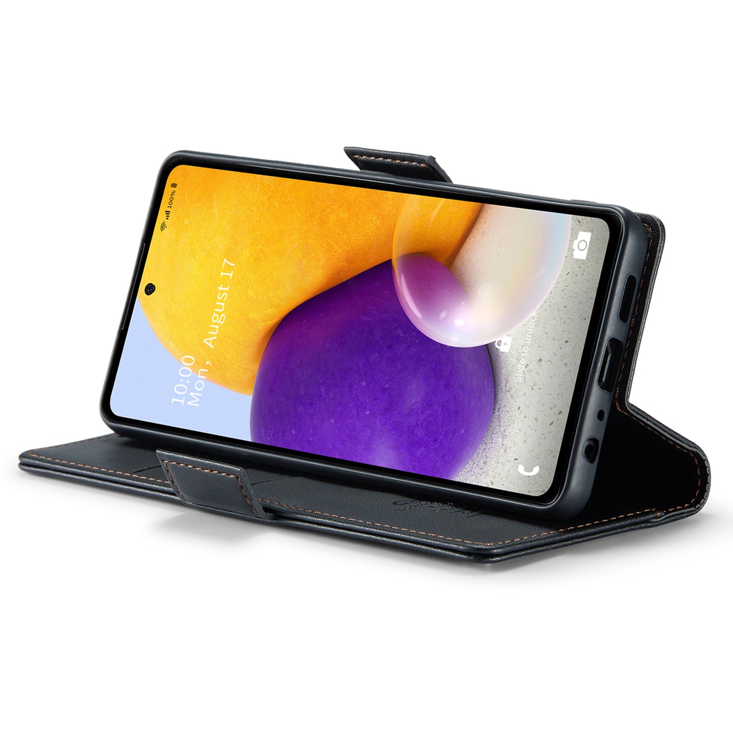 Caseme 023 Series For Samsung Galaxy A72 4G / 5G RFID Blocking Phone Leather Case Wallet Stand Cover - Black