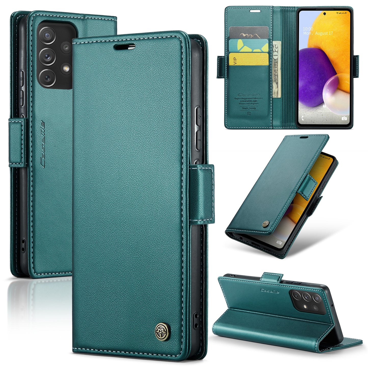 Caseme 023 Series For Samsung Galaxy A72 4G / 5G RFID Blocking Phone Leather Case Wallet Stand Cover - Green