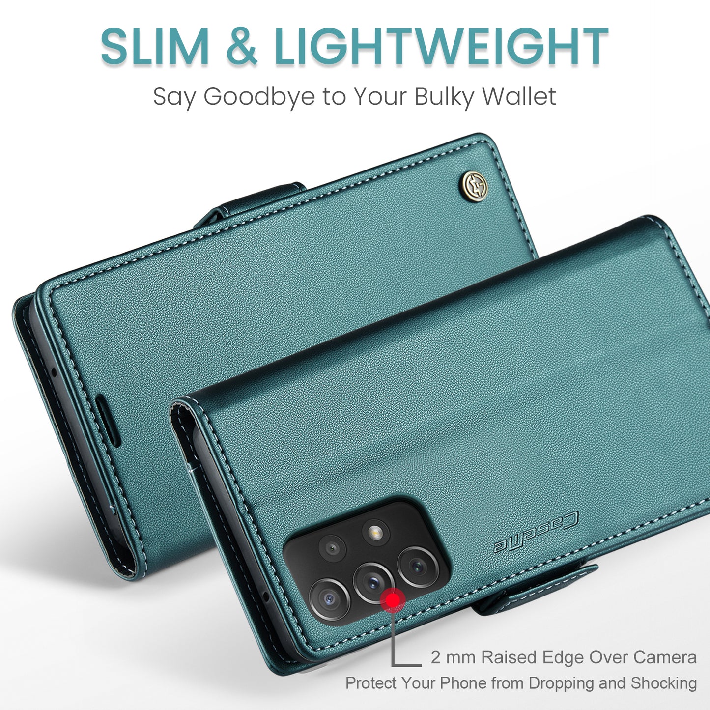 Caseme 023 Series For Samsung Galaxy A72 4G / 5G RFID Blocking Phone Leather Case Wallet Stand Cover - Green