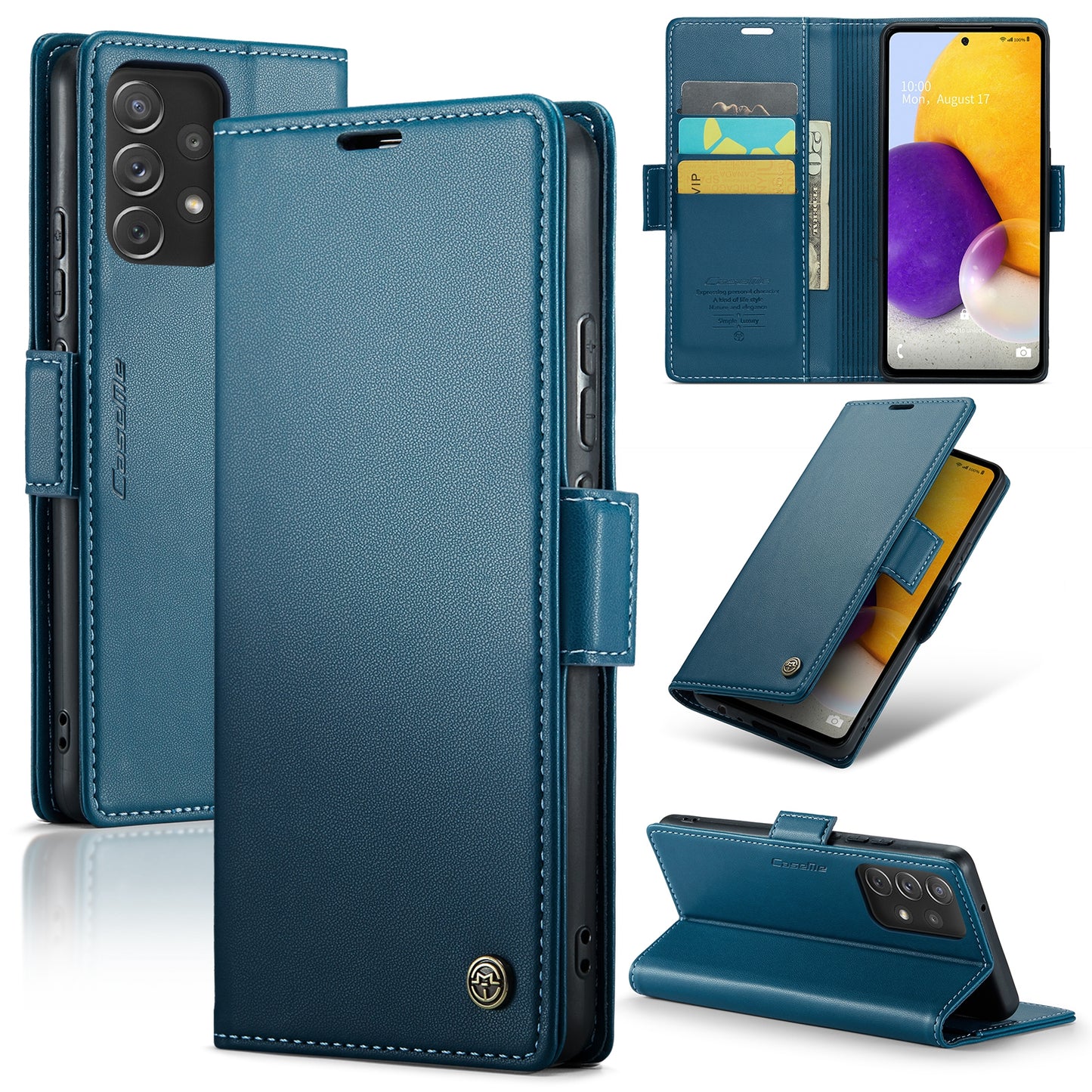 Caseme 023 Series For Samsung Galaxy A72 4G / 5G RFID Blocking Phone Leather Case Wallet Stand Cover - Blue