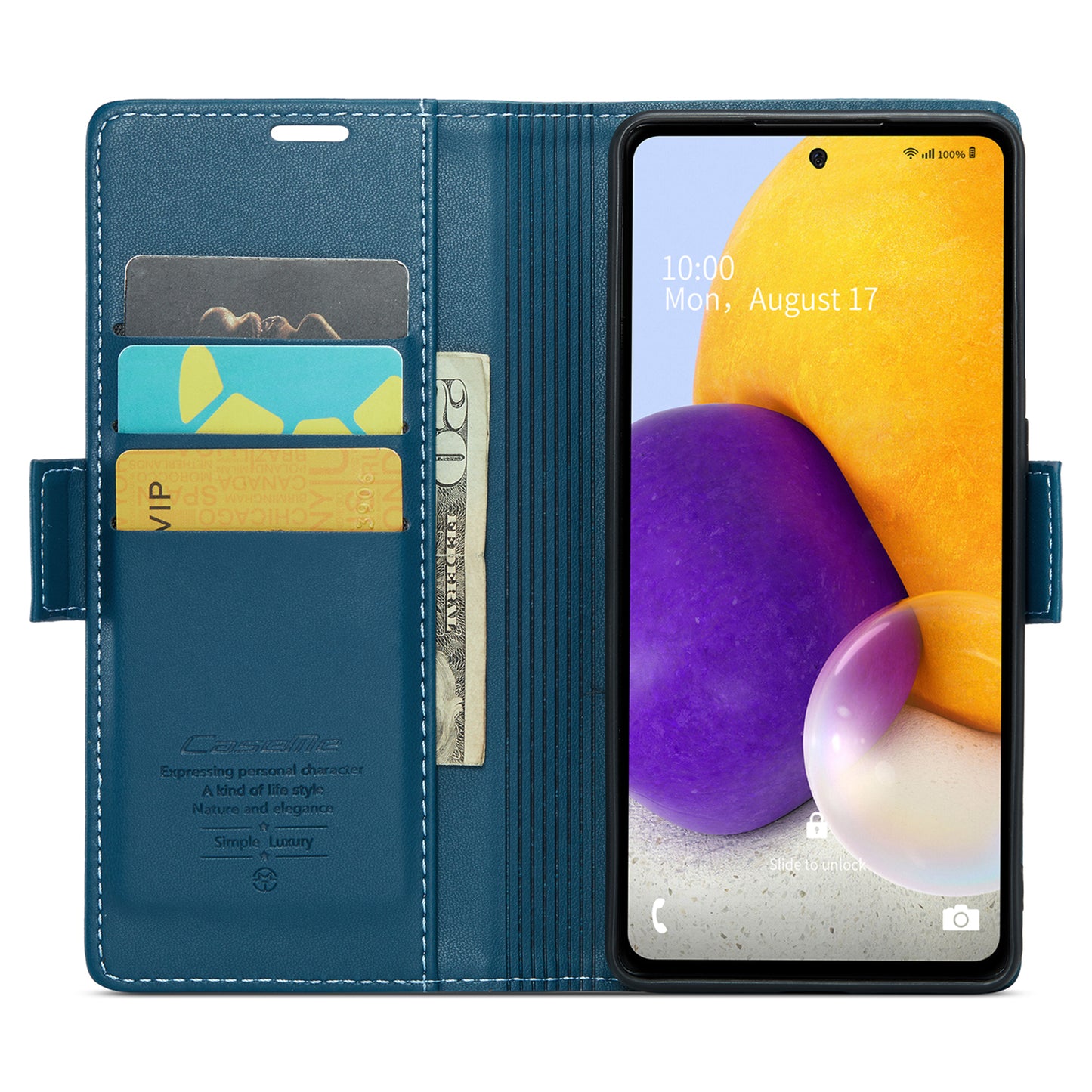 Caseme 023 Series For Samsung Galaxy A72 4G / 5G RFID Blocking Phone Leather Case Wallet Stand Cover - Blue