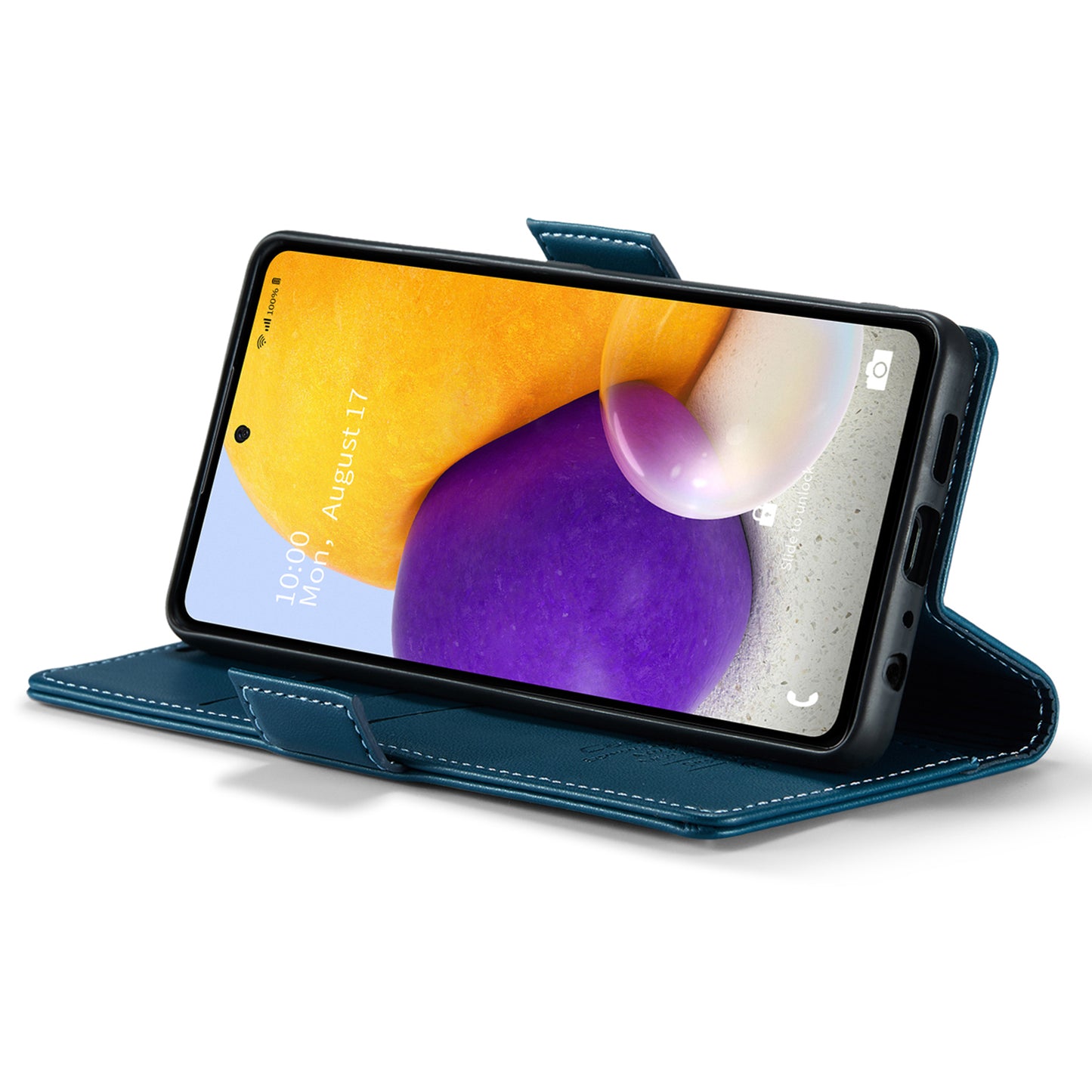 Caseme 023 Series For Samsung Galaxy A72 4G / 5G RFID Blocking Phone Leather Case Wallet Stand Cover - Blue
