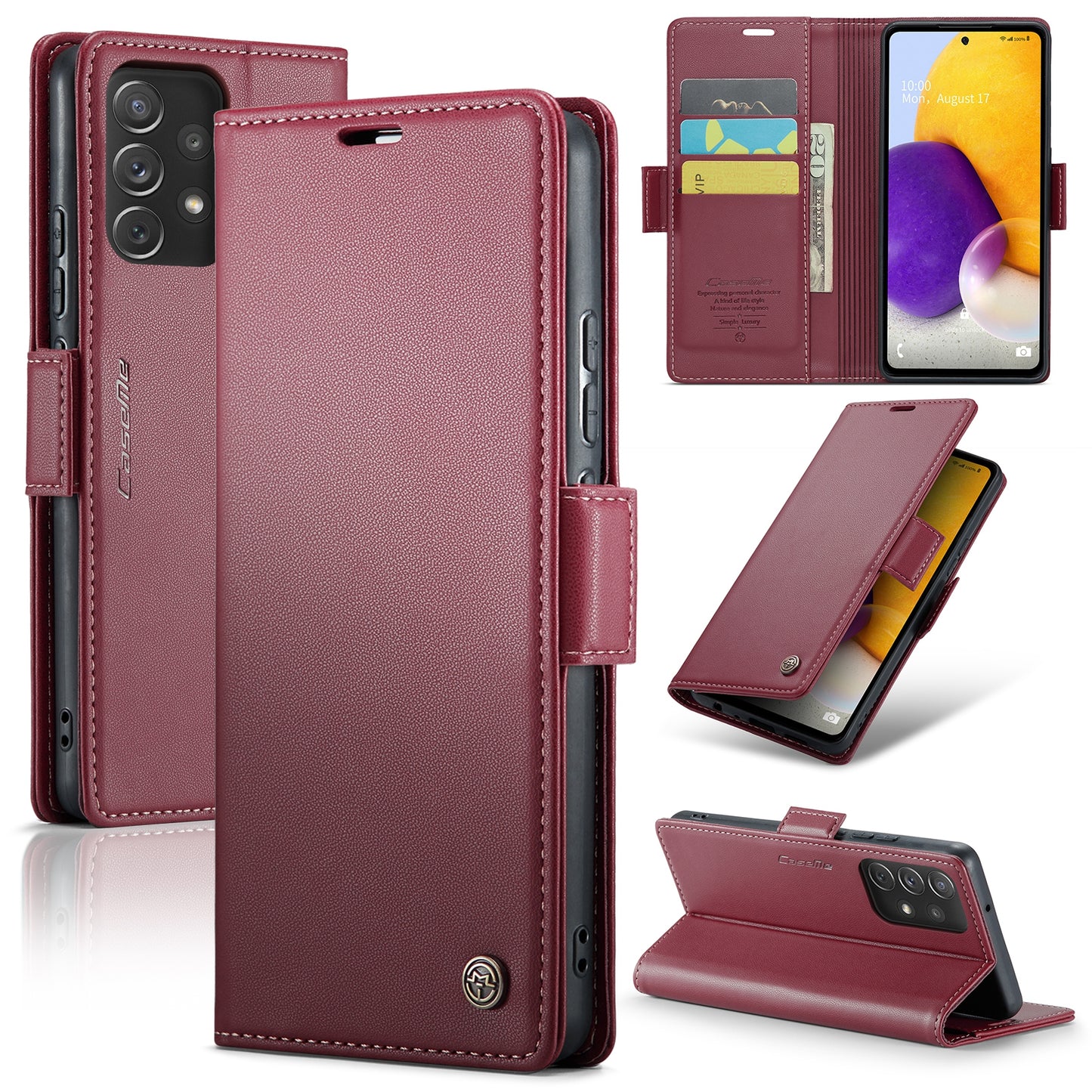 Caseme 023 Series For Samsung Galaxy A72 4G / 5G RFID Blocking Phone Leather Case Wallet Stand Cover - Red