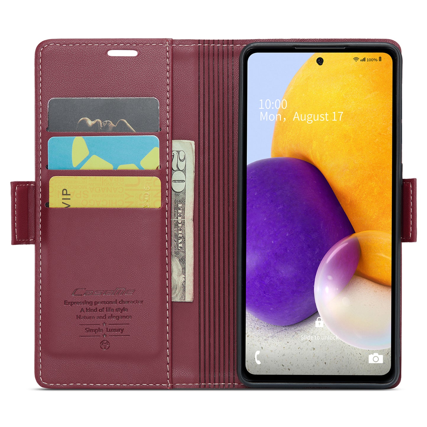 Caseme 023 Series For Samsung Galaxy A72 4G / 5G RFID Blocking Phone Leather Case Wallet Stand Cover - Red