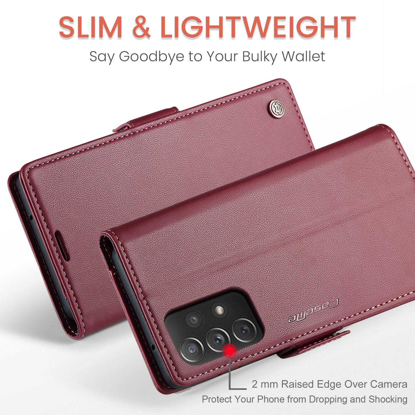 Caseme 023 Series For Samsung Galaxy A72 4G / 5G RFID Blocking Phone Leather Case Wallet Stand Cover - Red