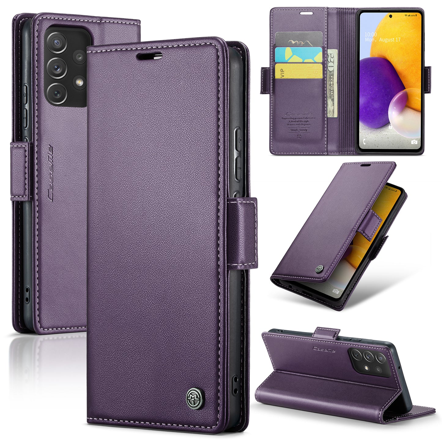 Caseme 023 Series For Samsung Galaxy A72 4G / 5G RFID Blocking Phone Leather Case Wallet Stand Cover - Purple