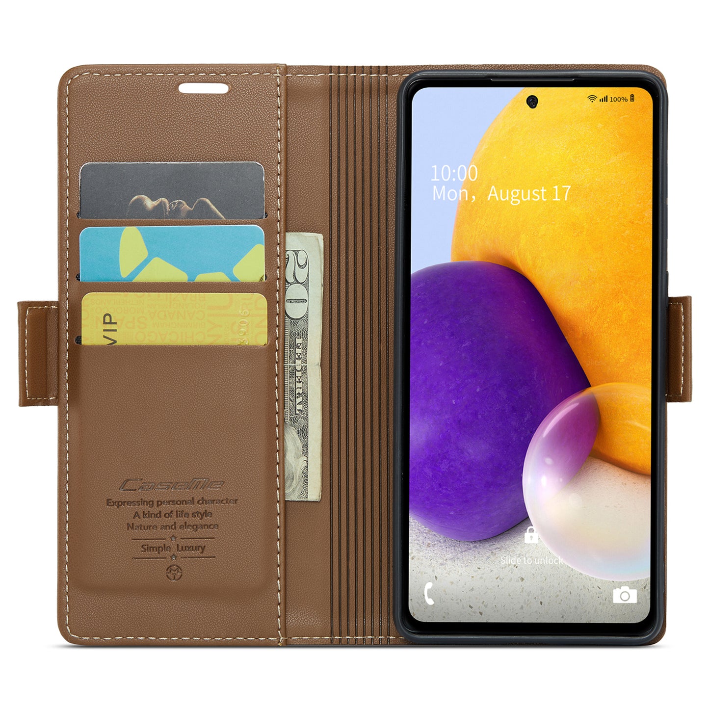 Caseme 023 Series For Samsung Galaxy A72 4G / 5G RFID Blocking Phone Leather Case Wallet Stand Cover - Brown