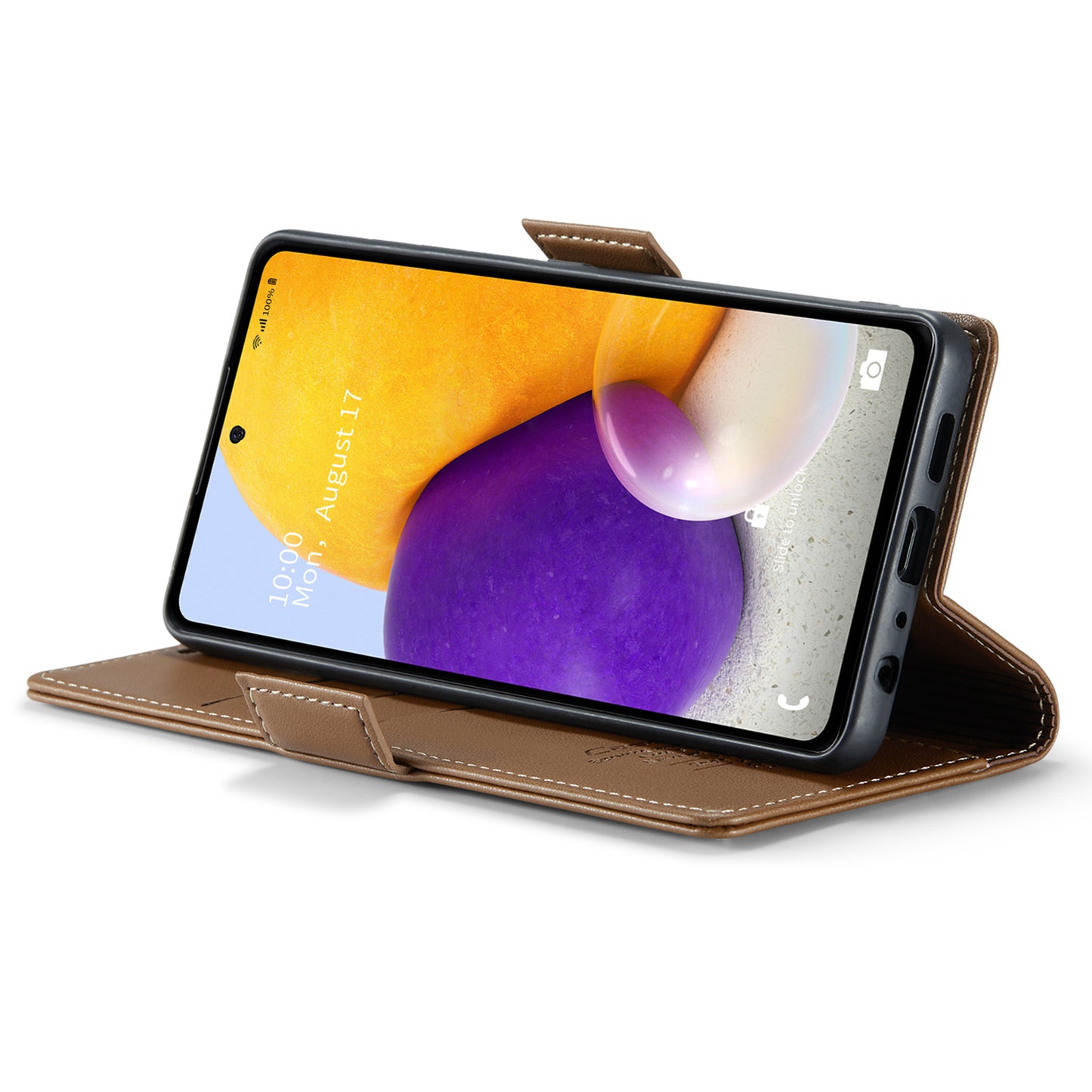 Caseme 023 Series For Samsung Galaxy A72 4G / 5G RFID Blocking Phone Leather Case Wallet Stand Cover - Brown